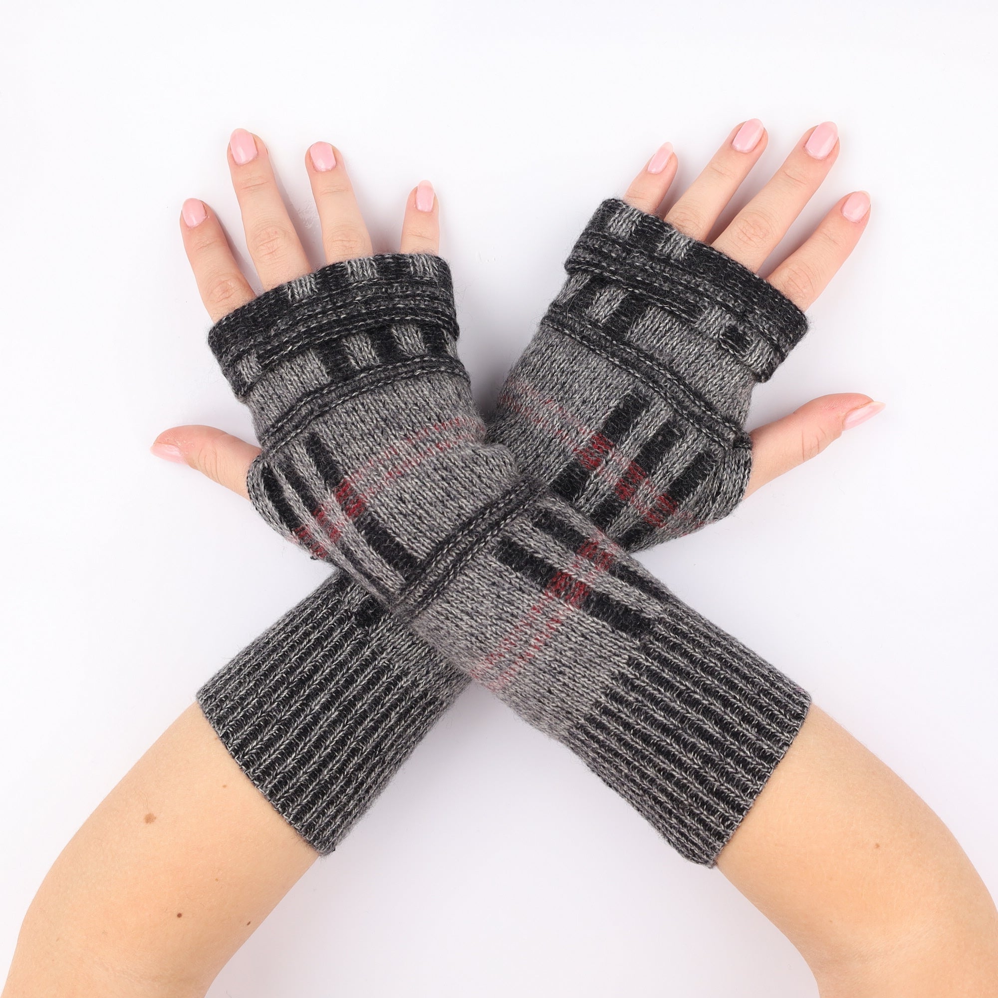 Charcoal Grey Pattern Fingerless Gloves