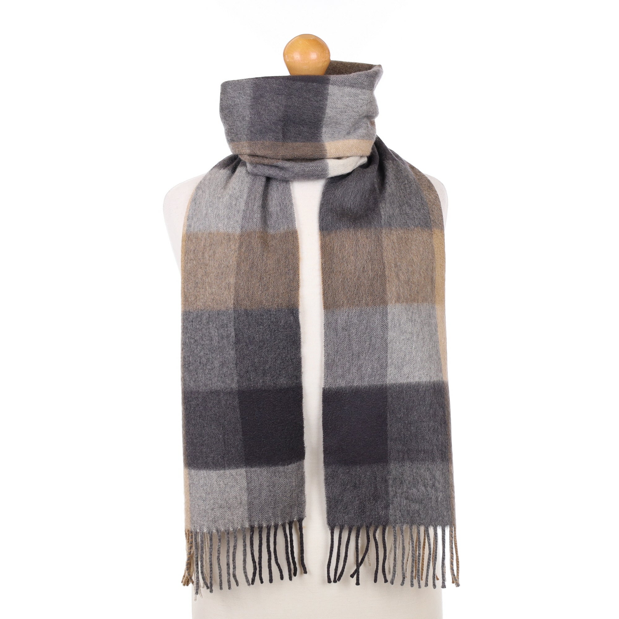 Brown Checked Cashmere Woven Scarf