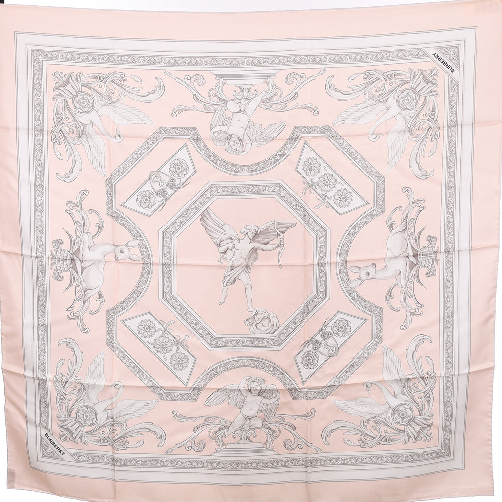 Brand New Burberry Pink and White Silk Scarf