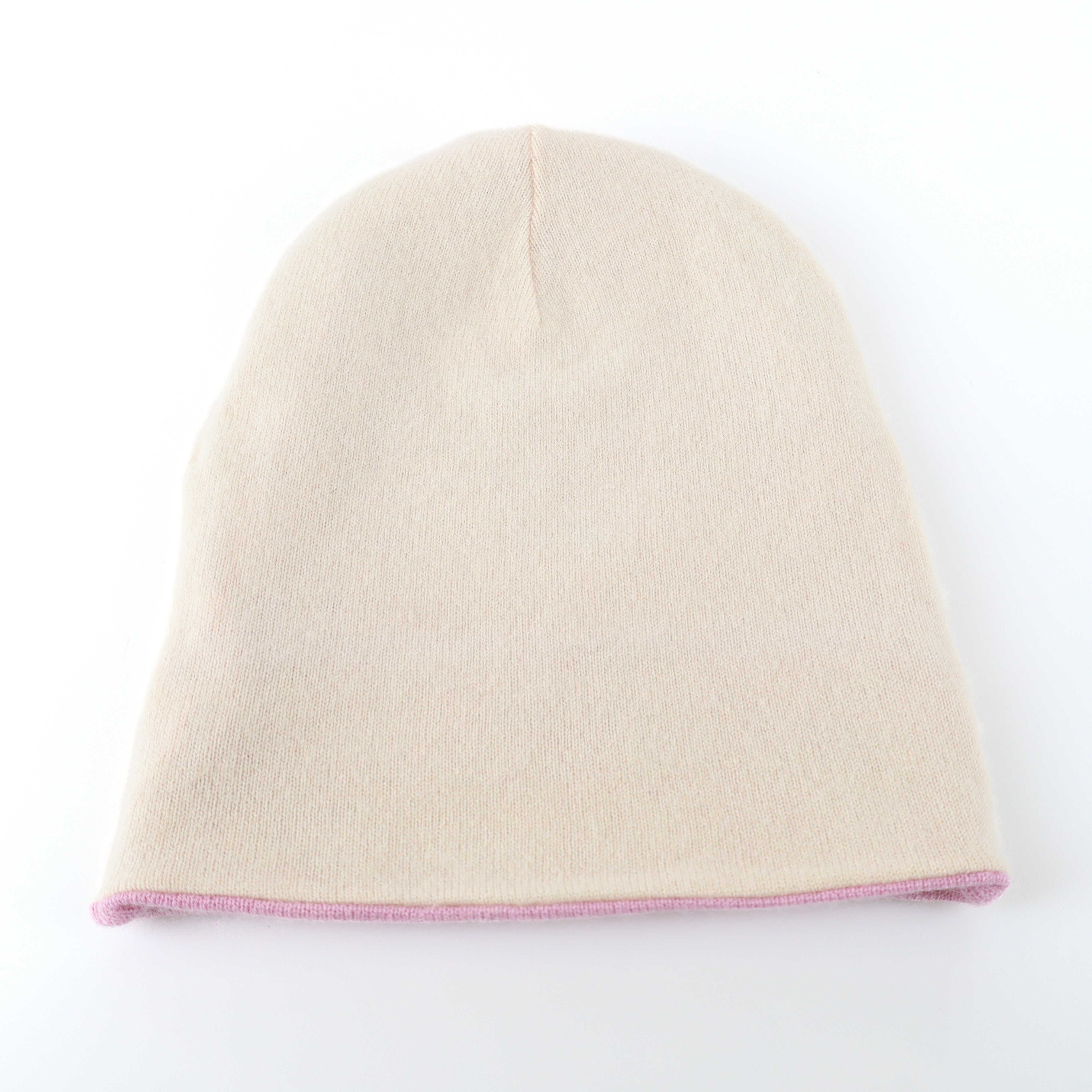 Ivory and Mauve Reversible Cashmere Beanie Hat