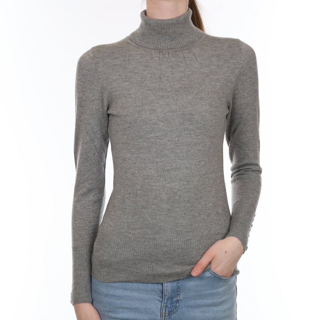 Steel Grey Fine Knit Cashmere Polo Neck Jumper Extra Small