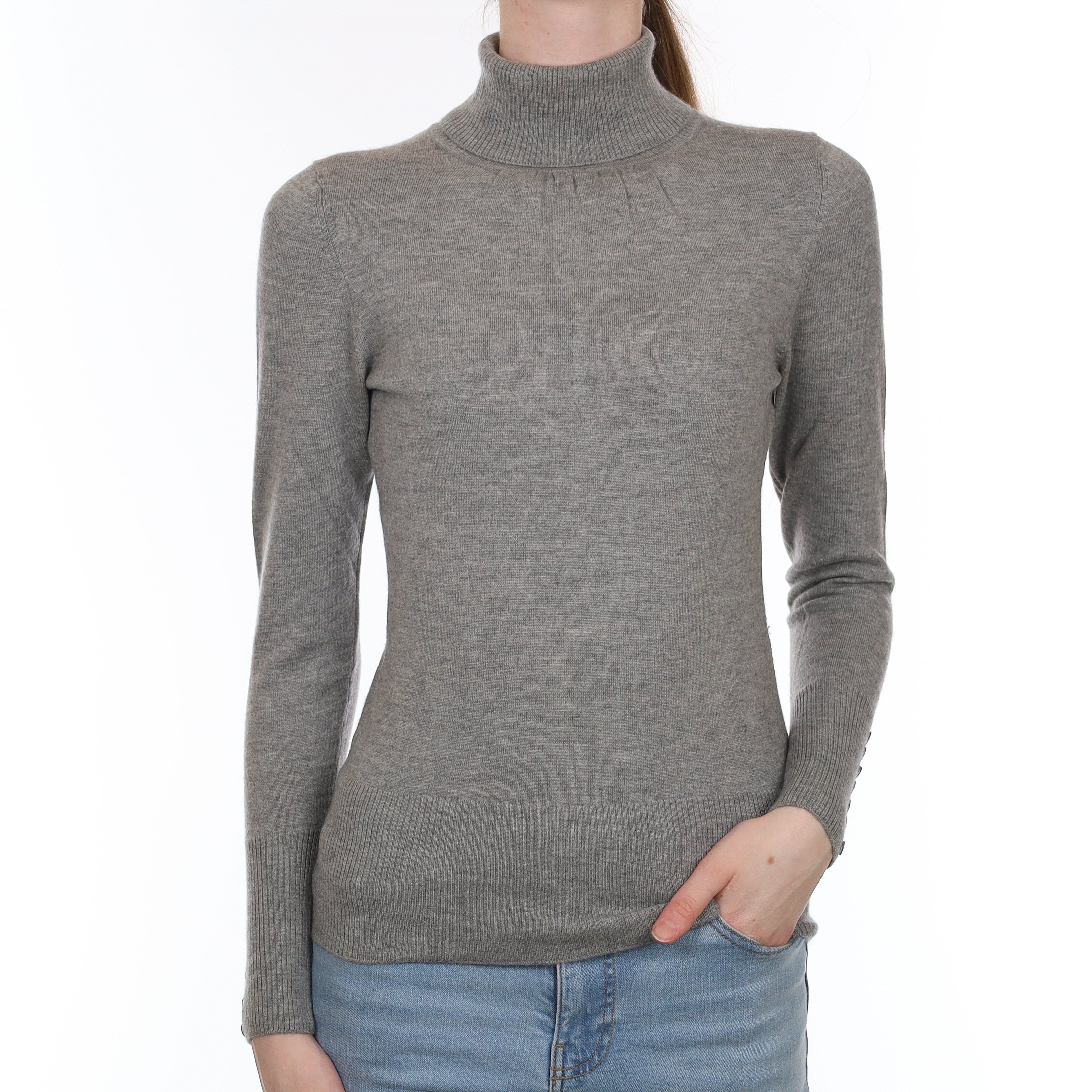 Steel Grey Fine Knit Cashmere Polo Neck Jumper Extra Small