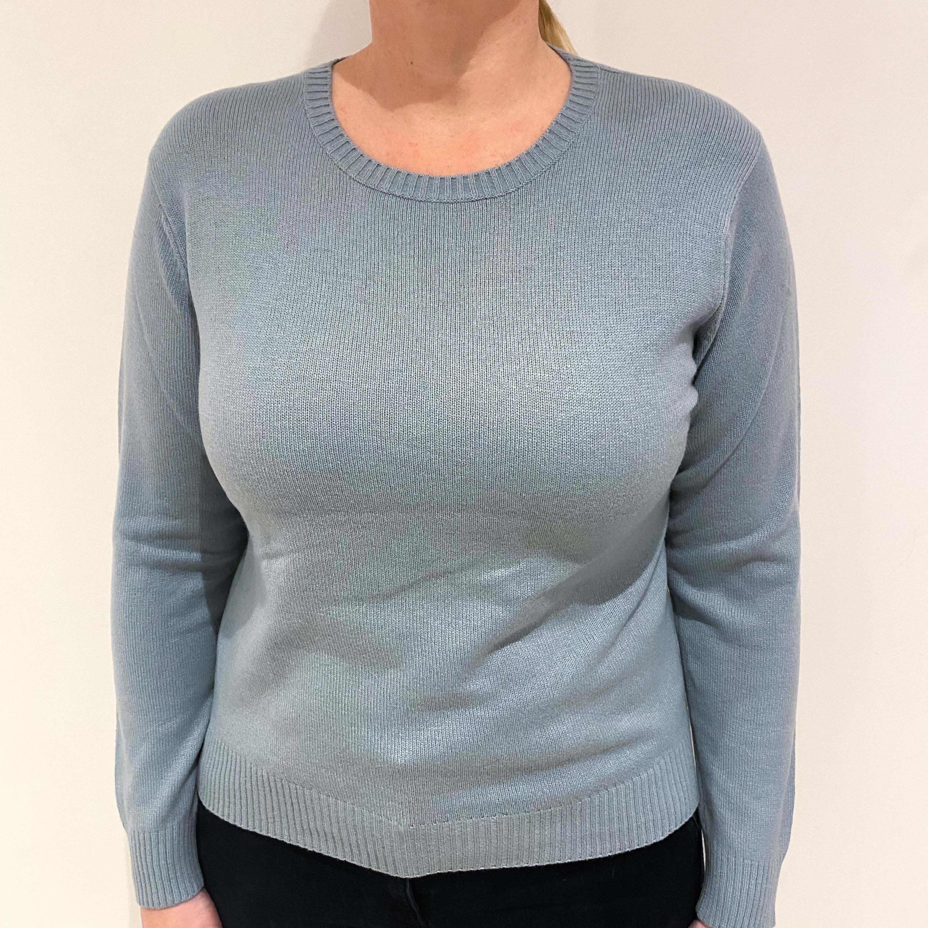 Duck Egg Blue Cashmere Crew Neck Jumper Large