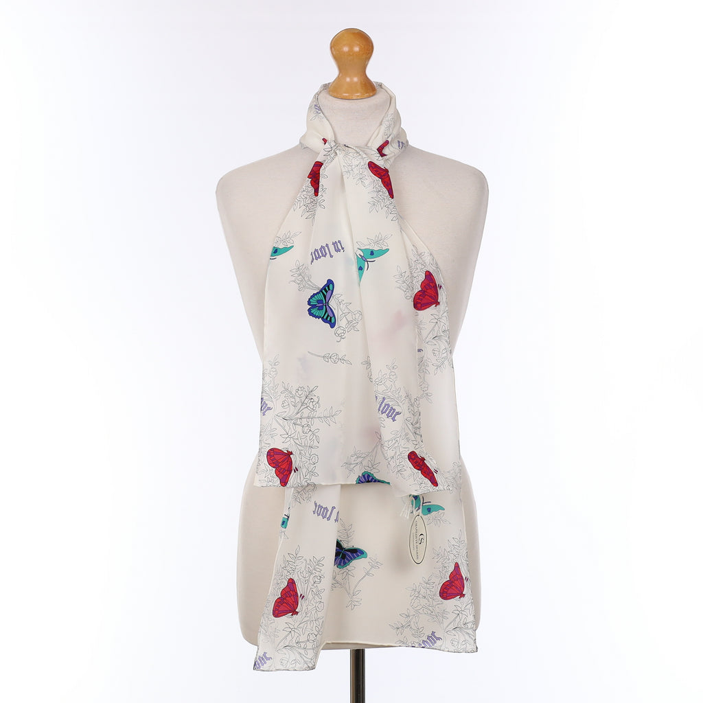Brand New Charlotte Sparre Butterfly Design Silk Scarf