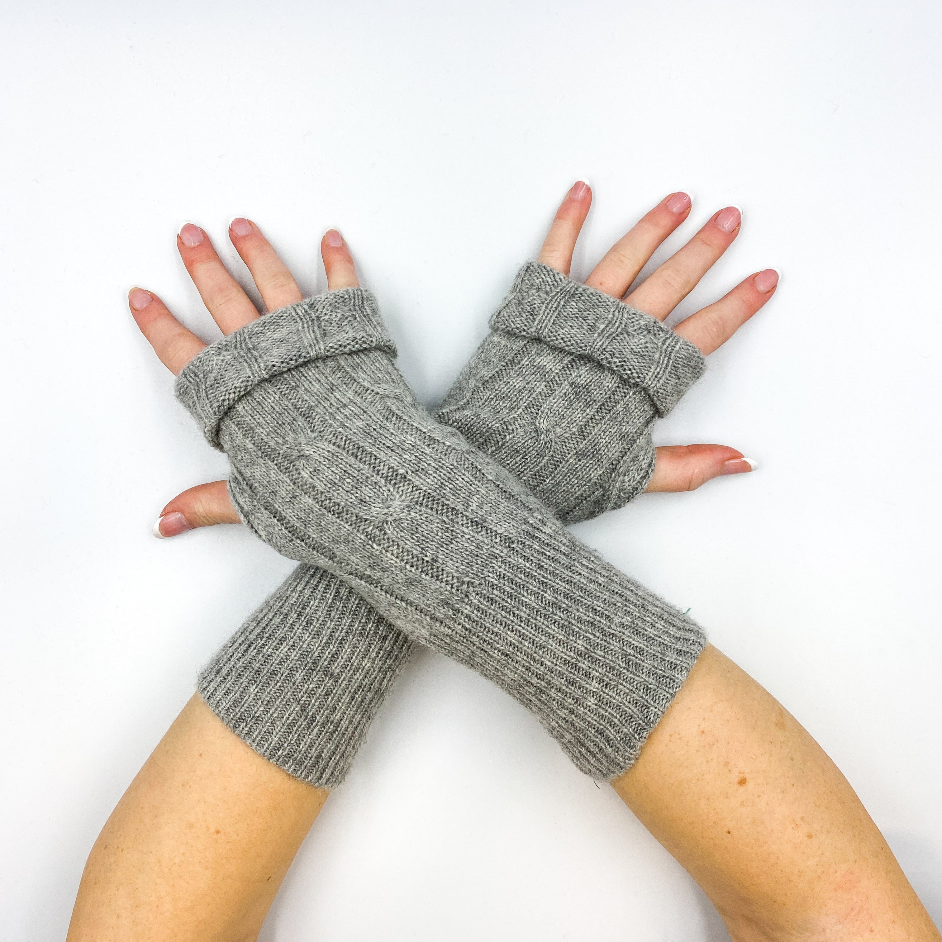 Ash Grey Cable Fingerless Gloves