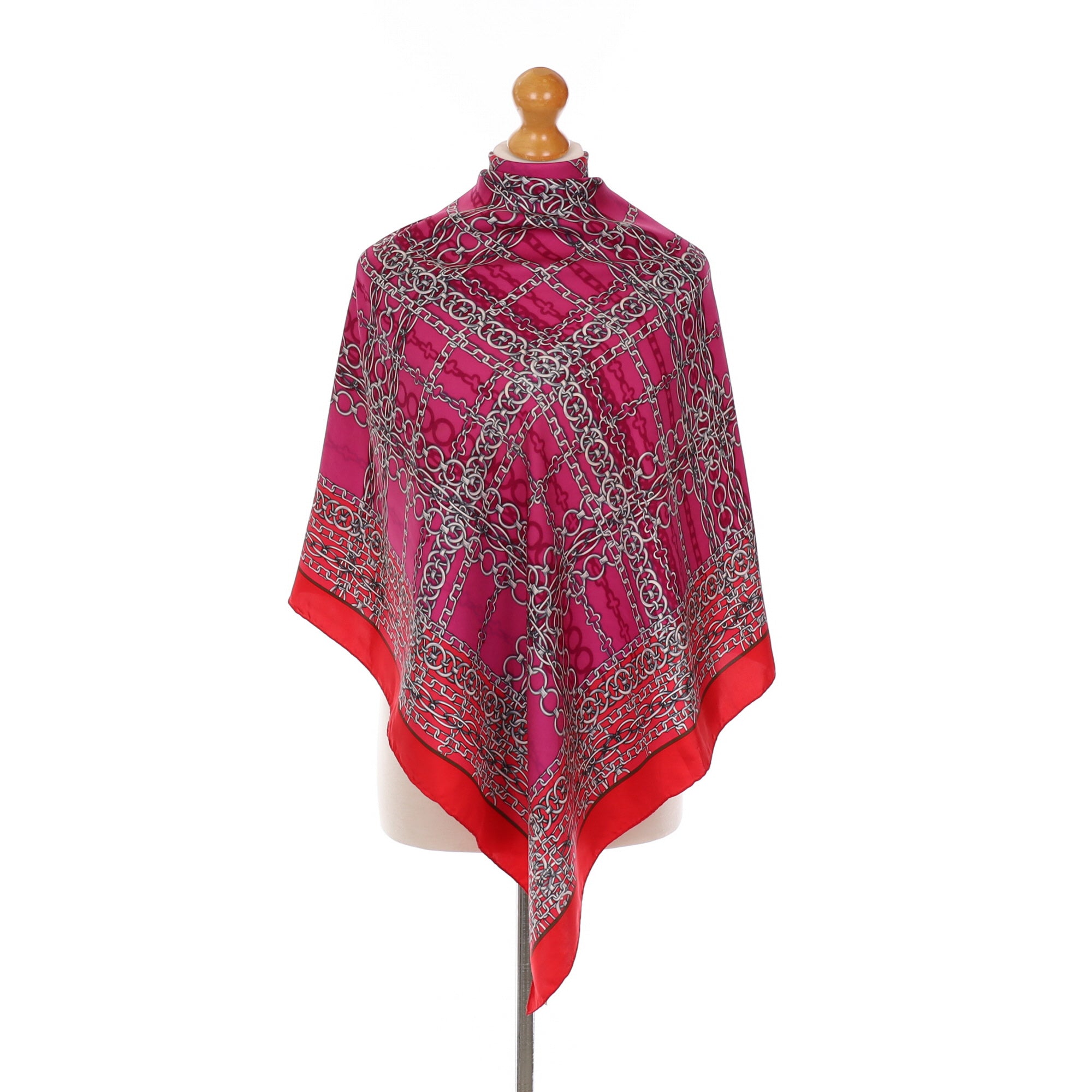 Chopard Designer Pink and Red Chain Silk Scarf