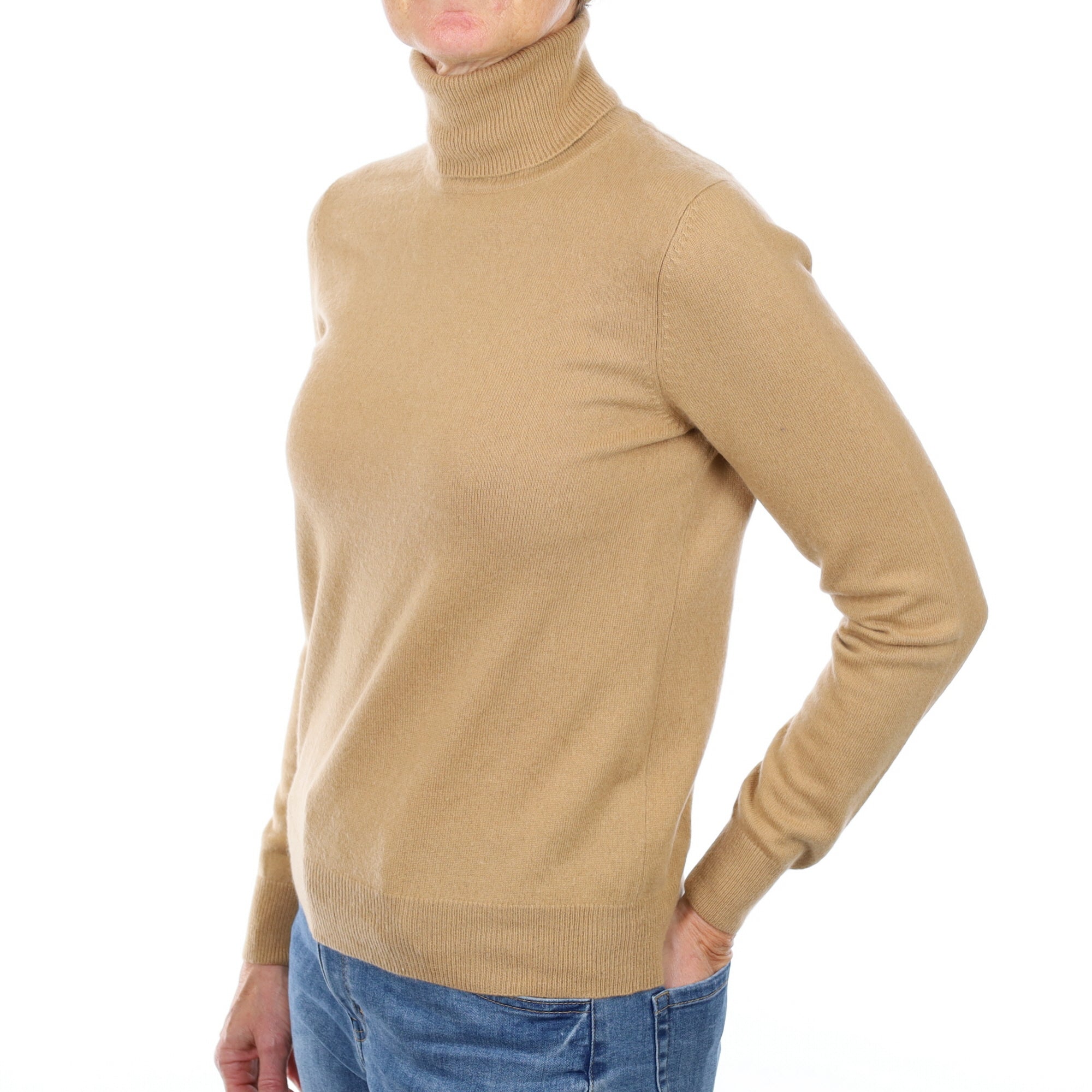 Repeat Camel Brown Cashmere Polo Neck Jumper Small