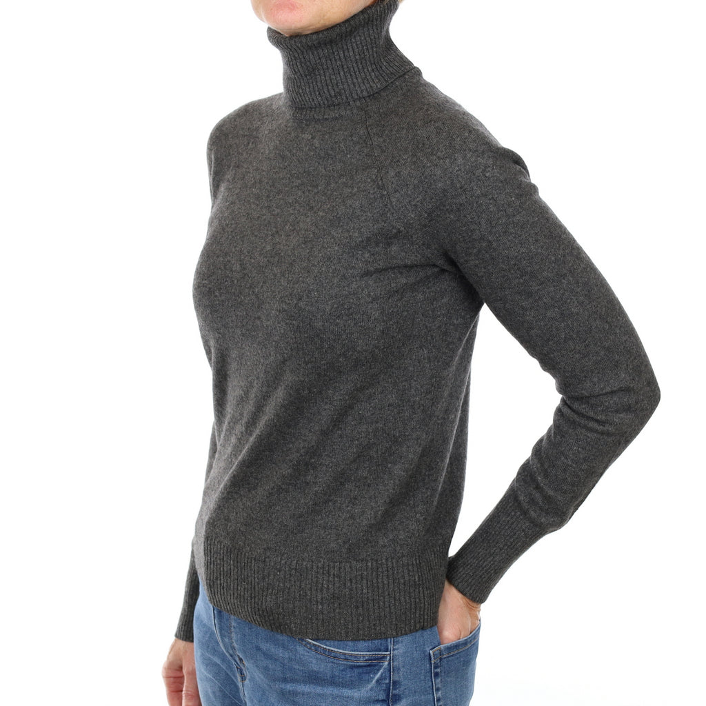 Slate Grey Cashmere Polo Neck Jumper Small