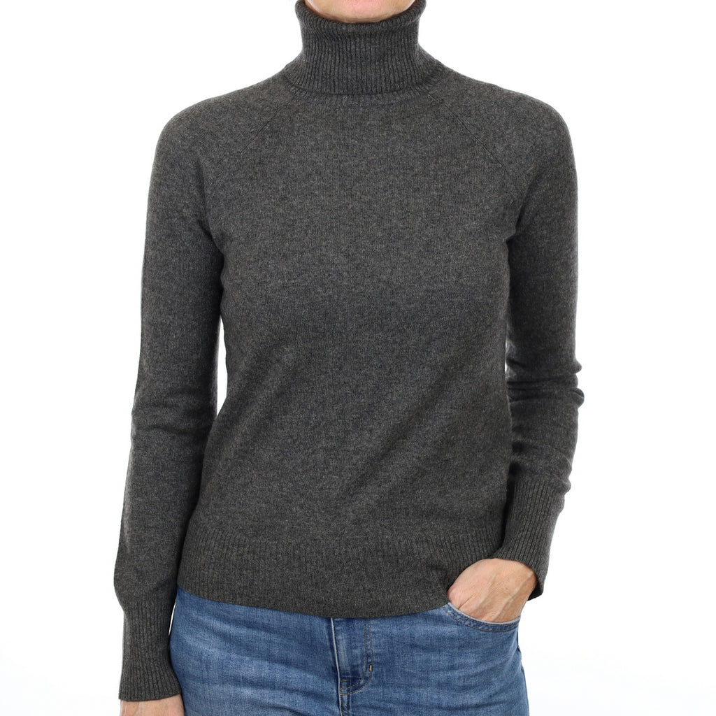 Slate Grey Cashmere Polo Neck Jumper Small