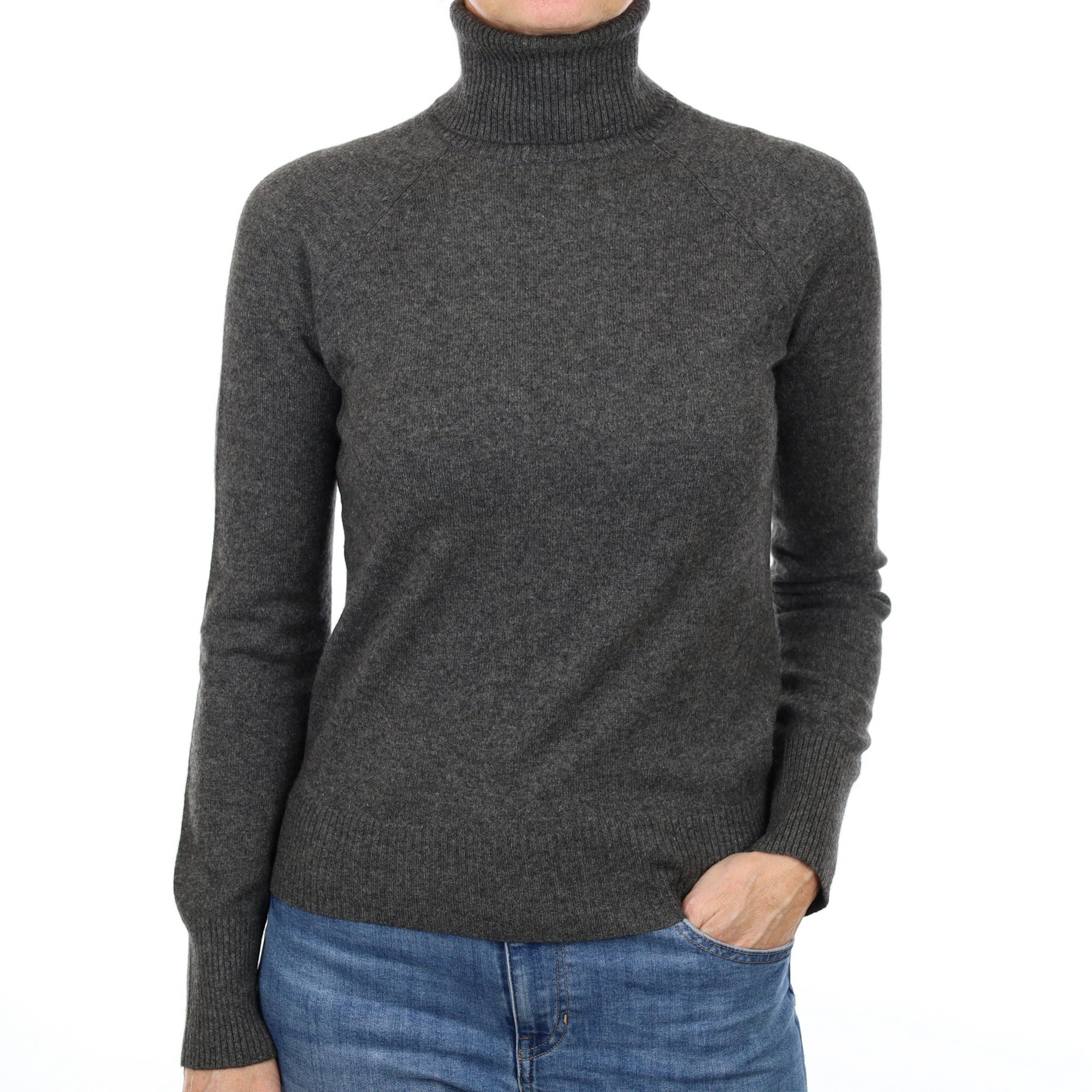 Slate Grey Cashmere Polo Neck Jumper Small