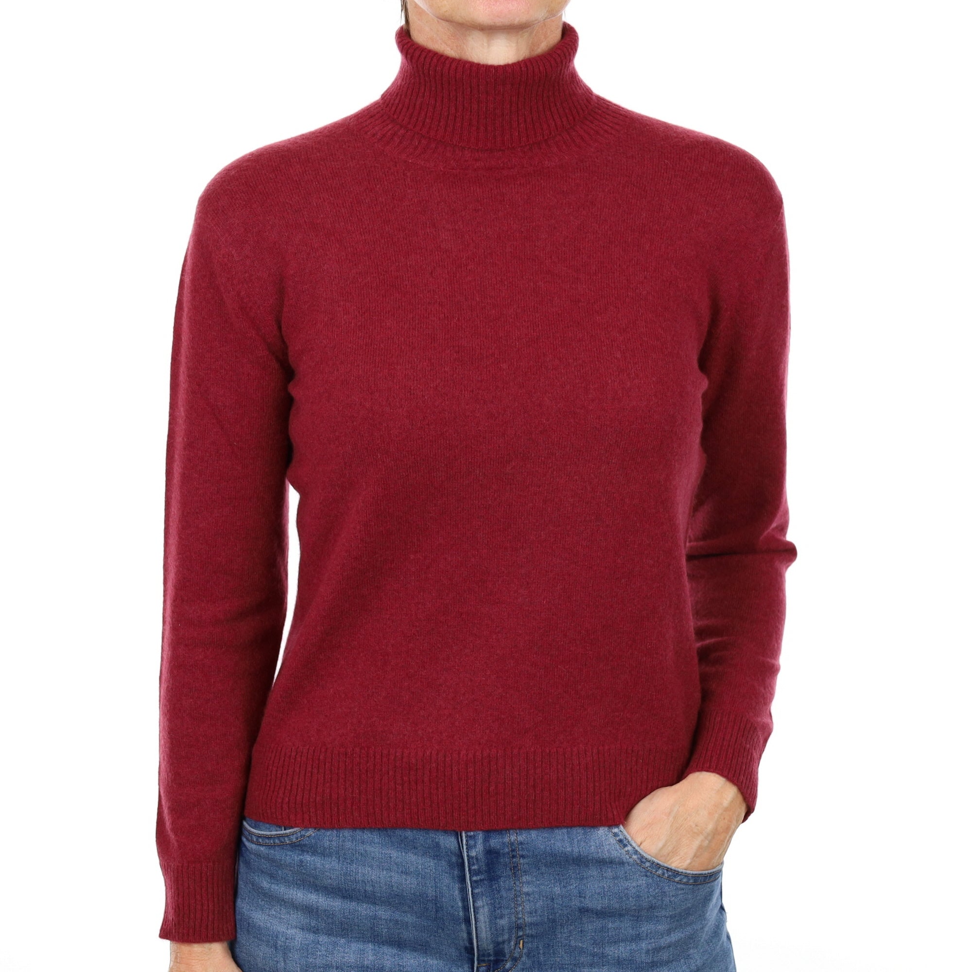 Maroon Red Cashmere Polo Neck Jumper Small