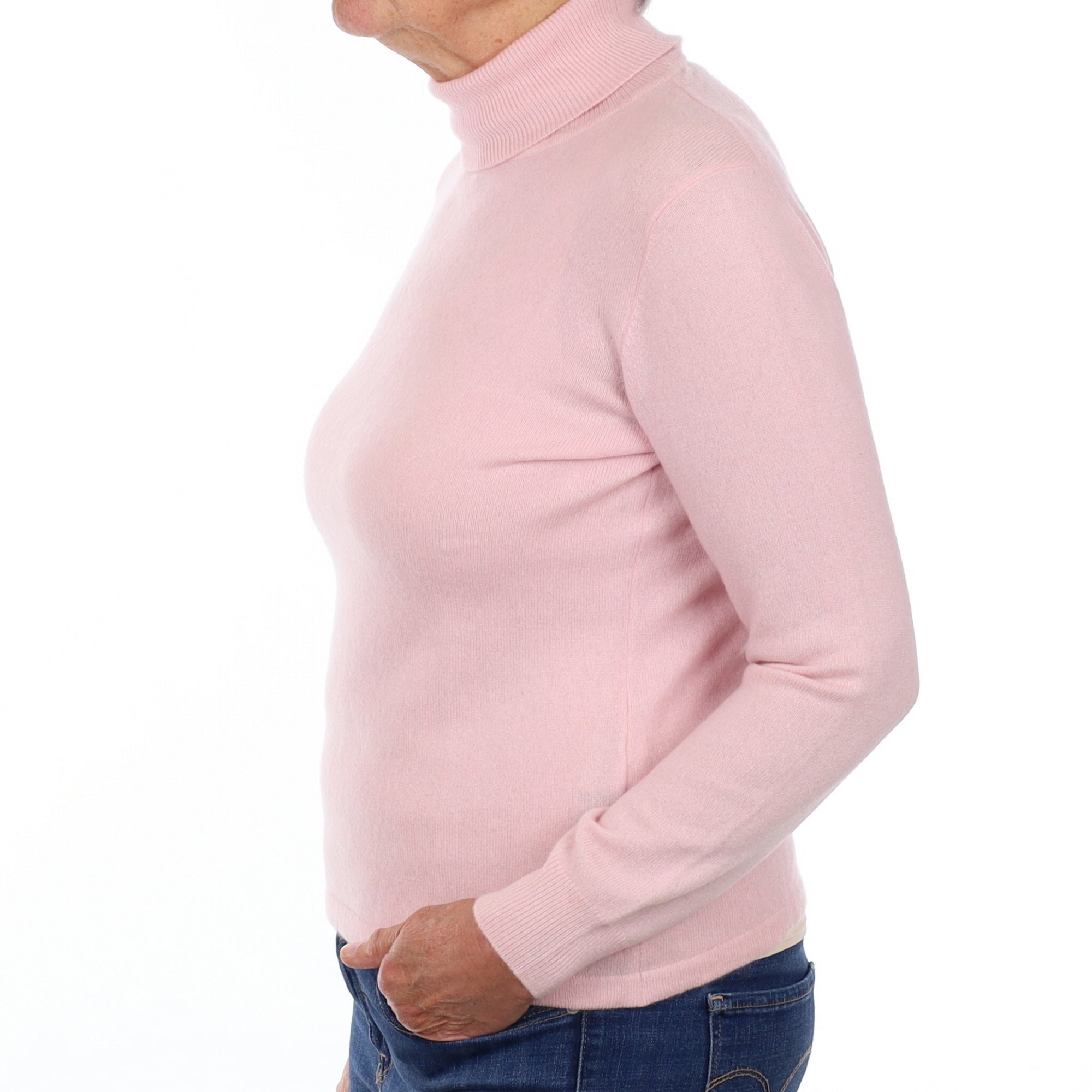 Carnation Pink Cashmere Polo Neck Jumper Medium