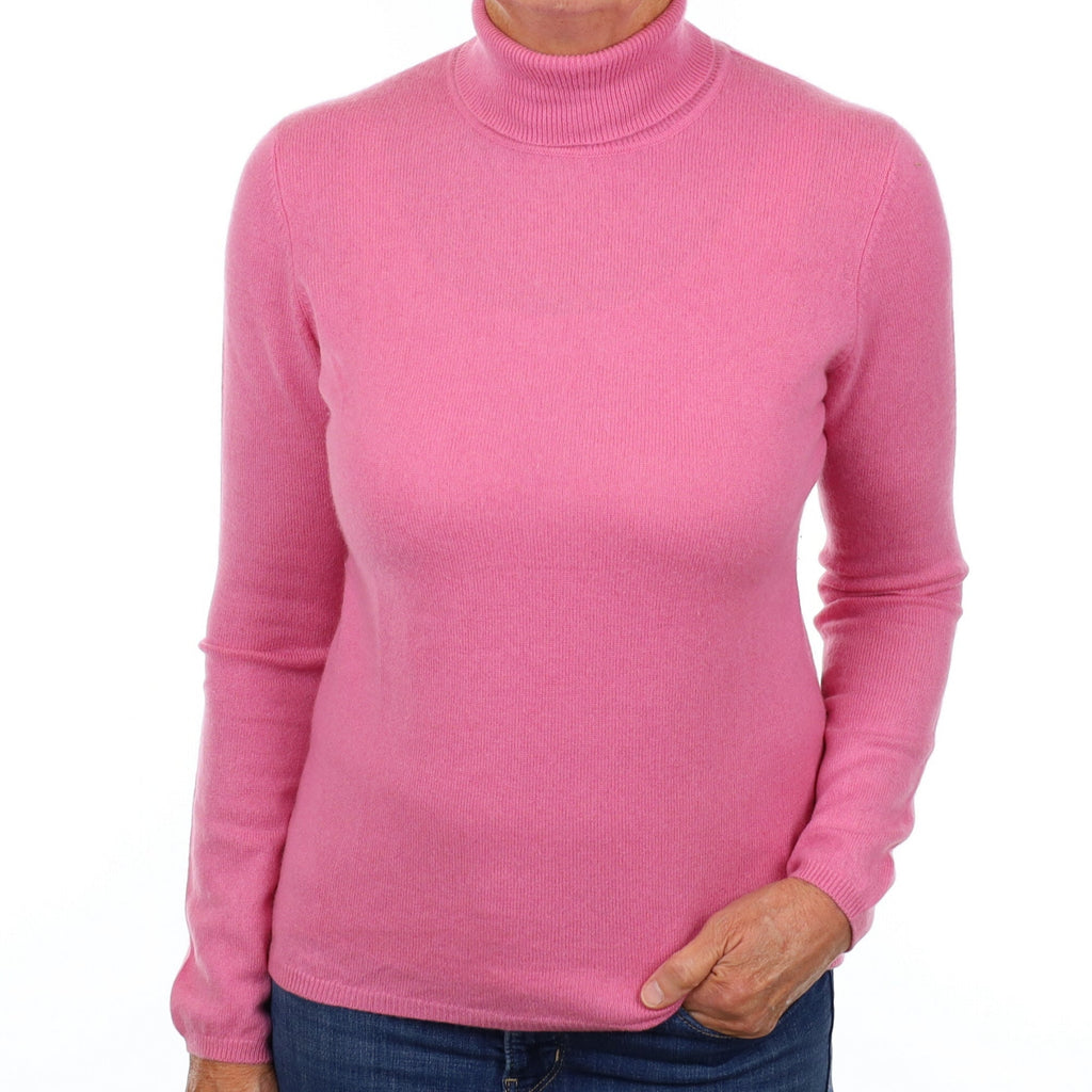 Bubblegum Pink Cashmere Polo Neck Jumper Medium