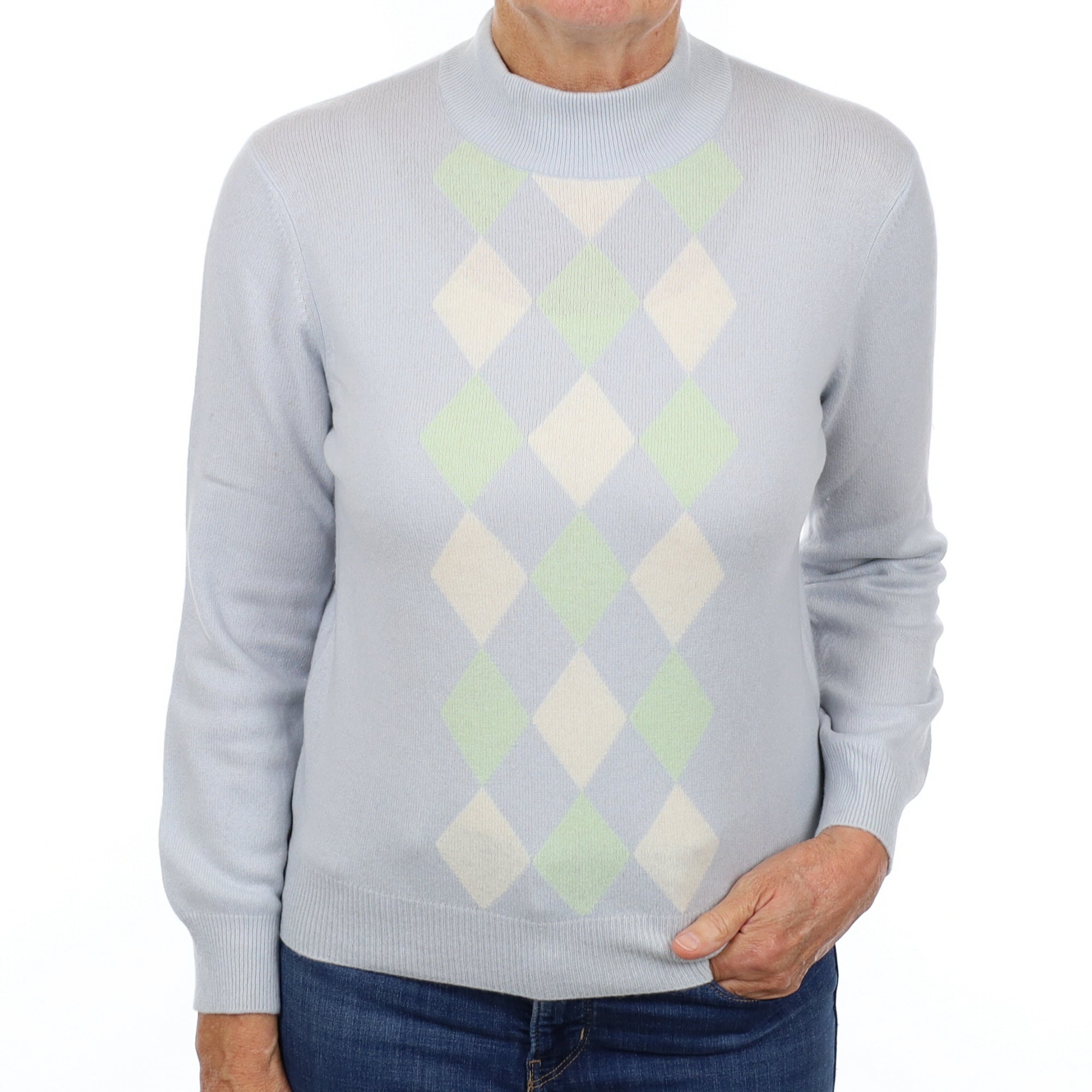 Ice Blue Diamond Cashmere Turtle Neck Jumper Medium