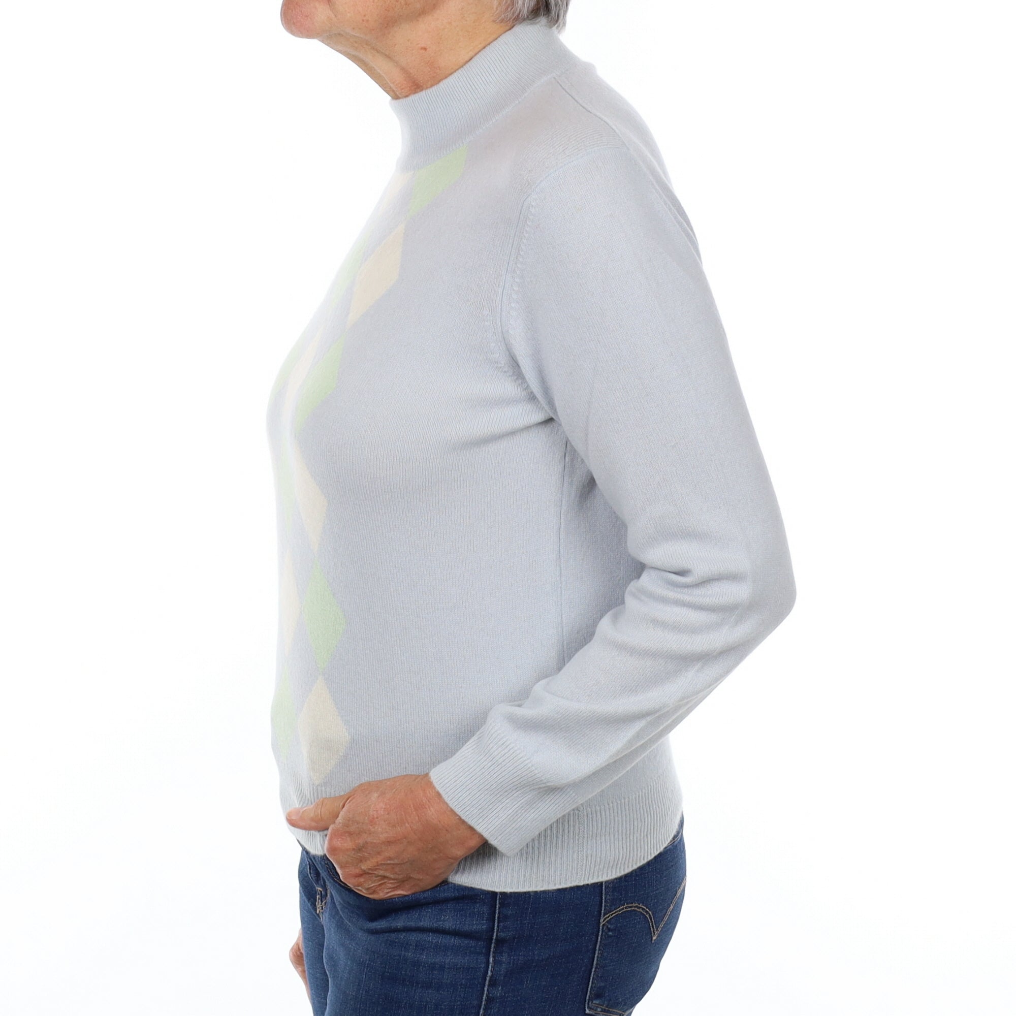 Ice Blue Diamond Cashmere Turtle Neck Jumper Medium