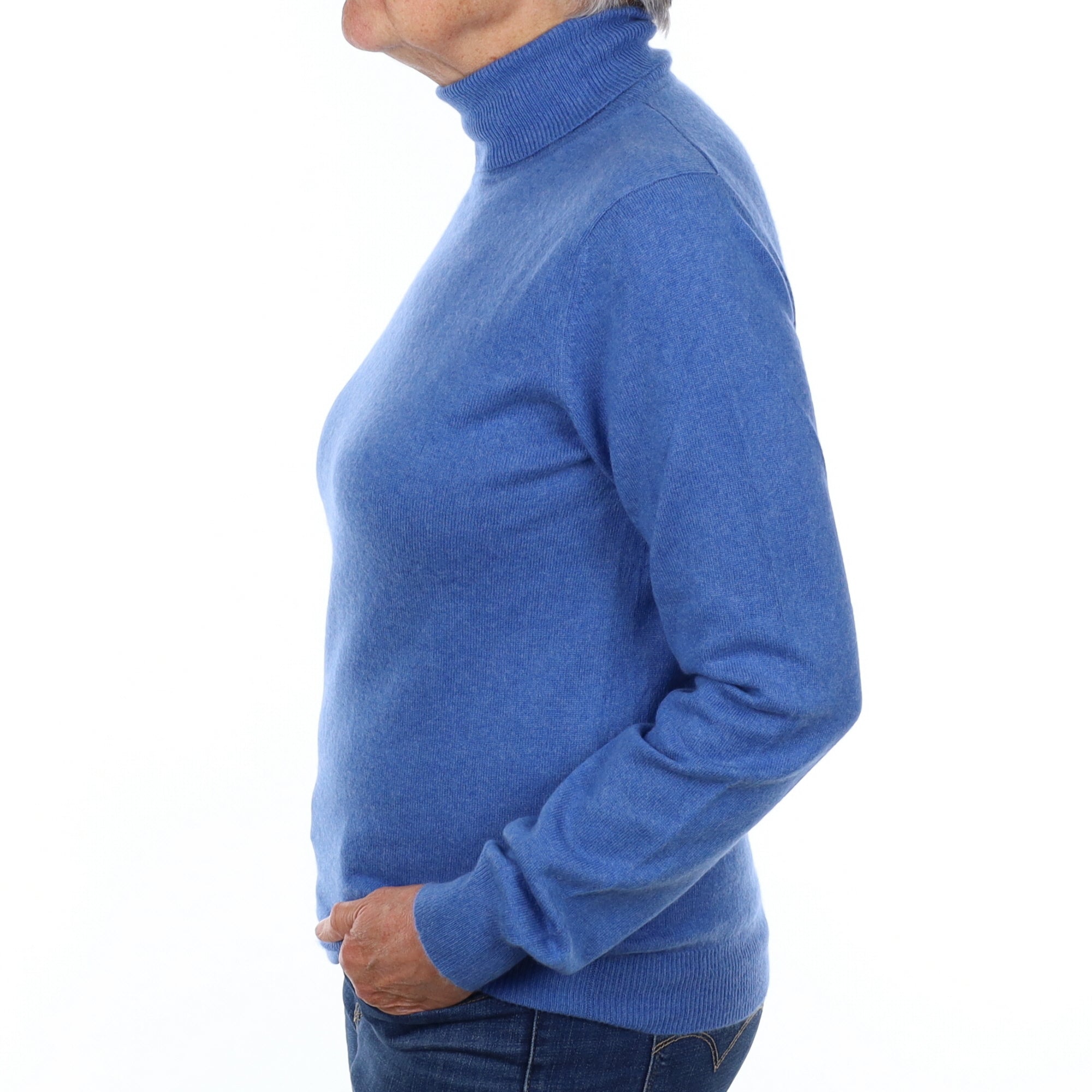 Tanzanite Blue Cashmere Polo Neck Jumper Medium