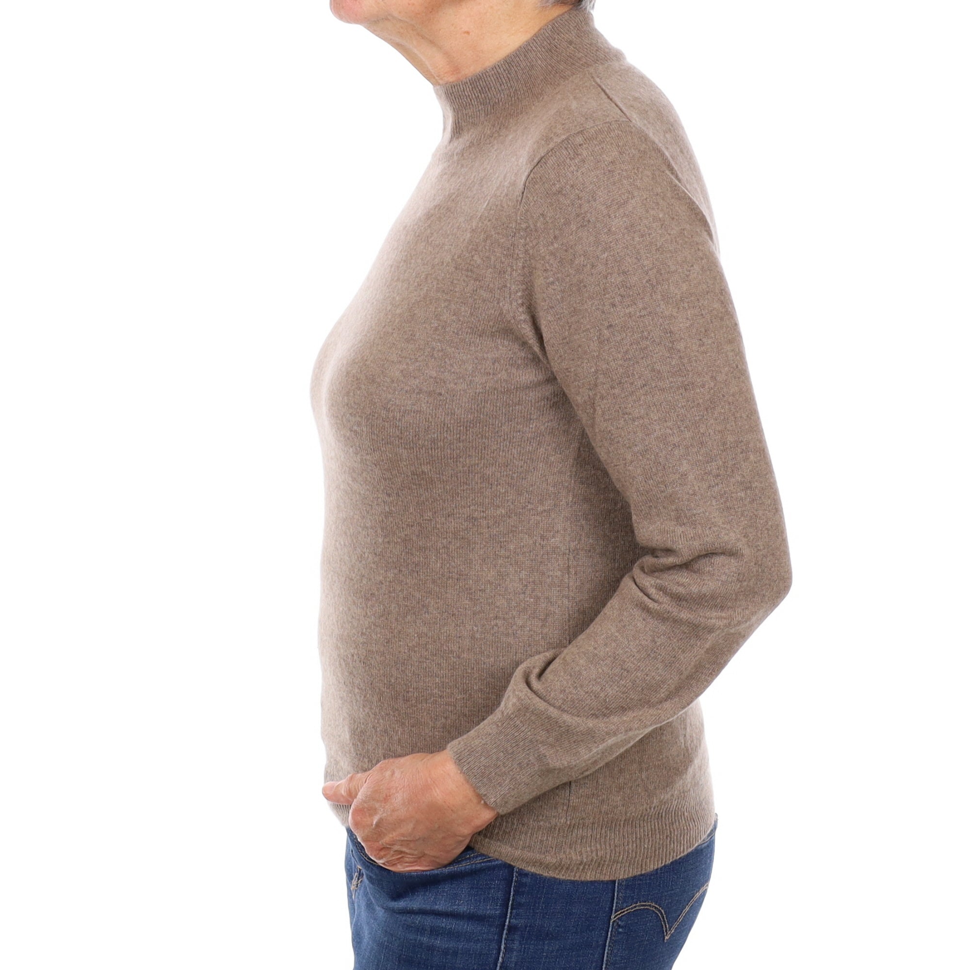 Mocha Brown Cashmere Polo Neck Jumper Medium