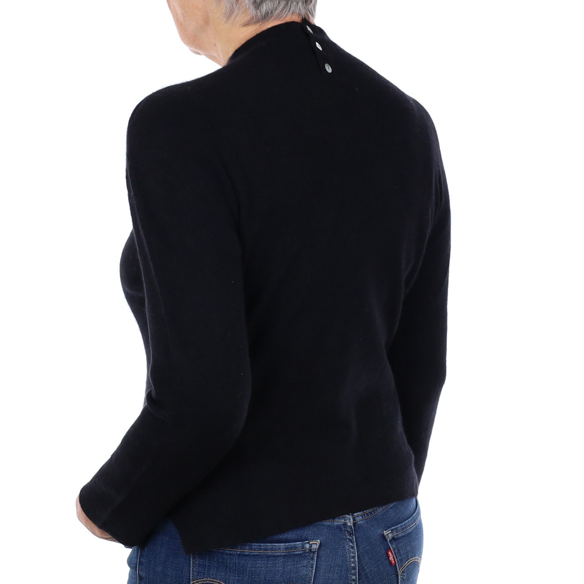 Black Cashmere Buttoned Turtle Neck Jumper Medium