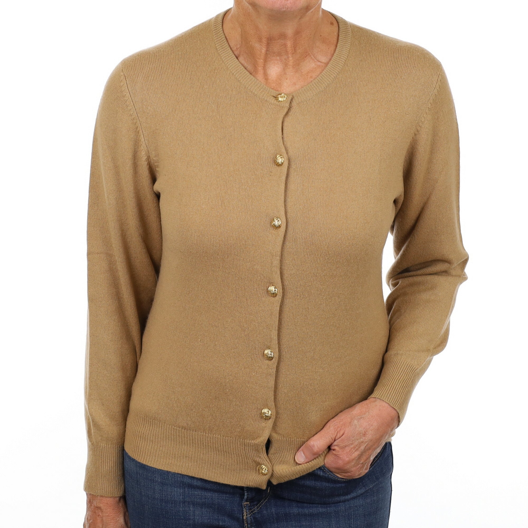 Butterscotch Brown Cashmere Crew Neck Cardigan Medium