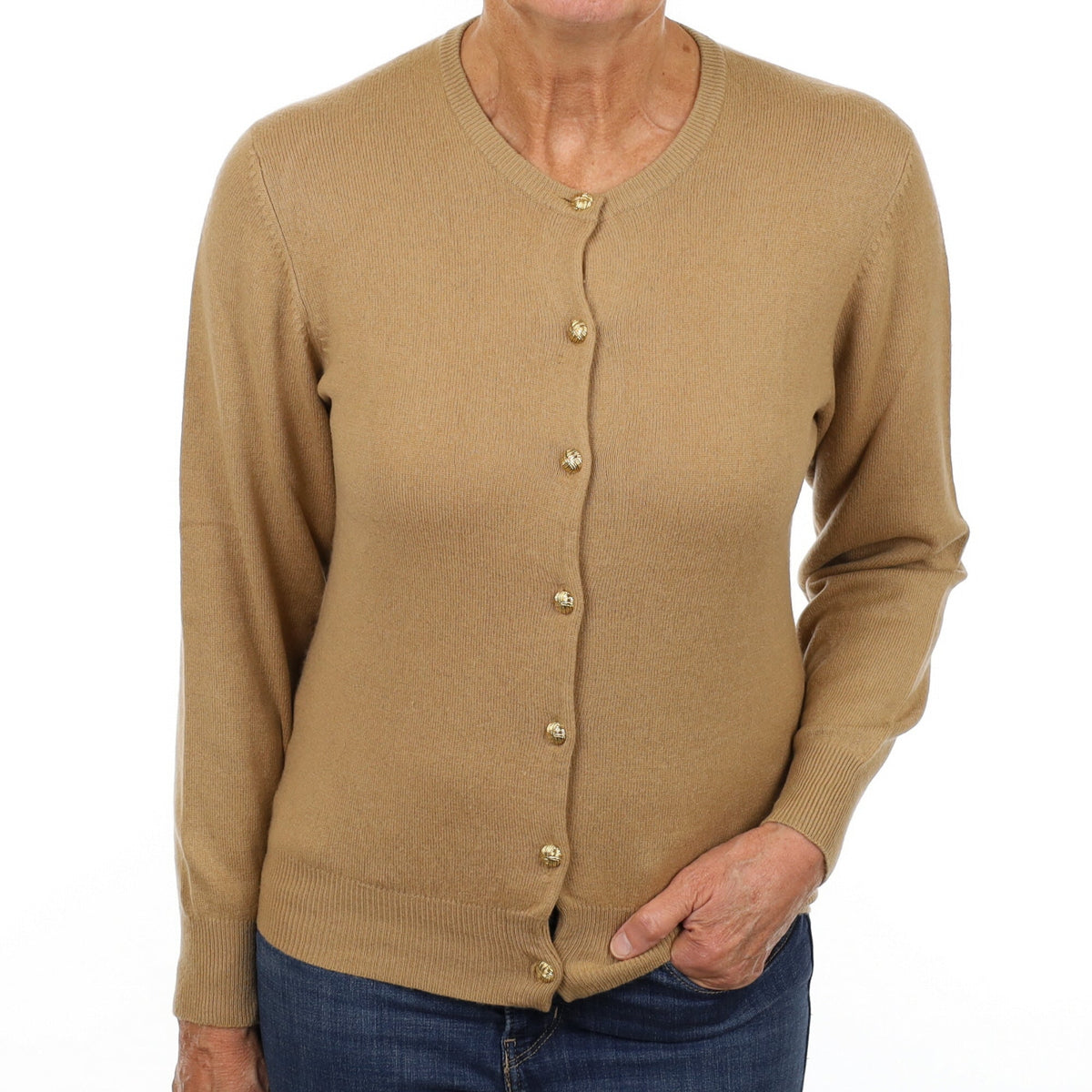 Butterscotch Brown Cashmere Crew Neck Cardigan Medium
