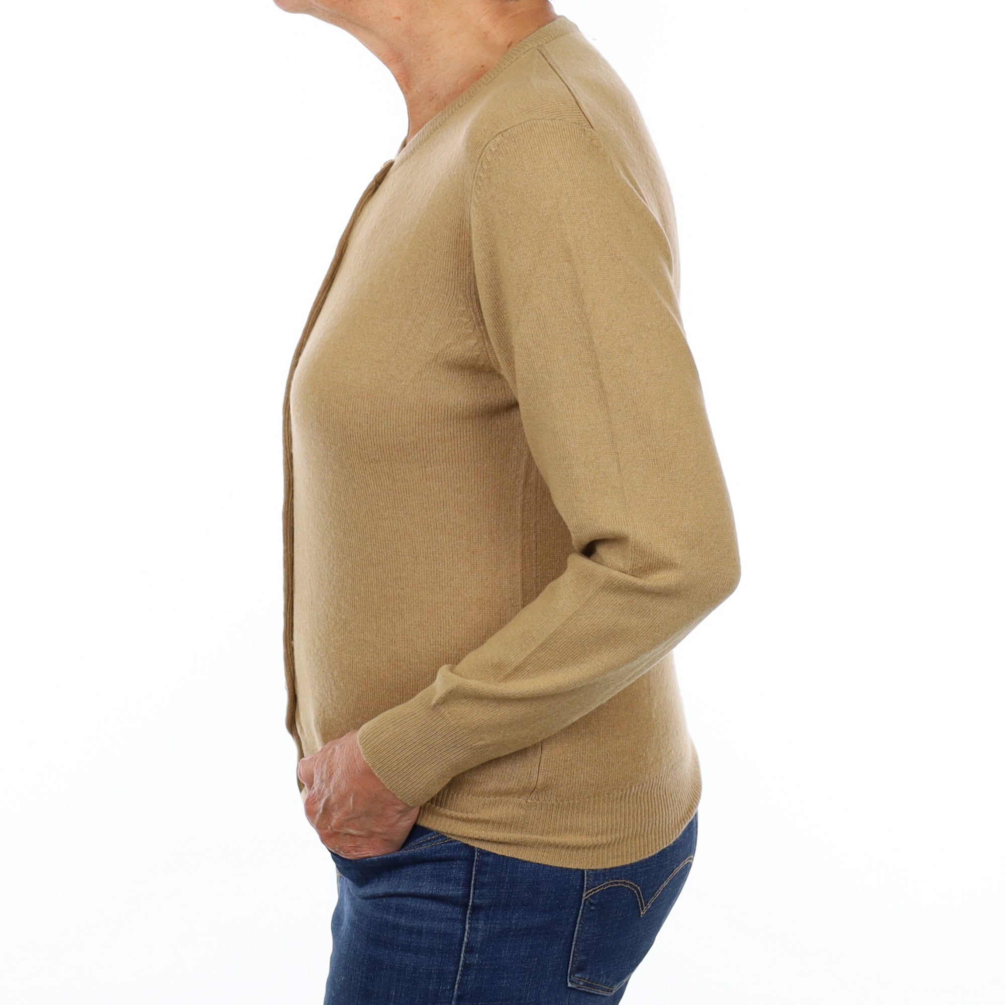 Butterscotch Brown Cashmere Crew Neck Cardigan Medium