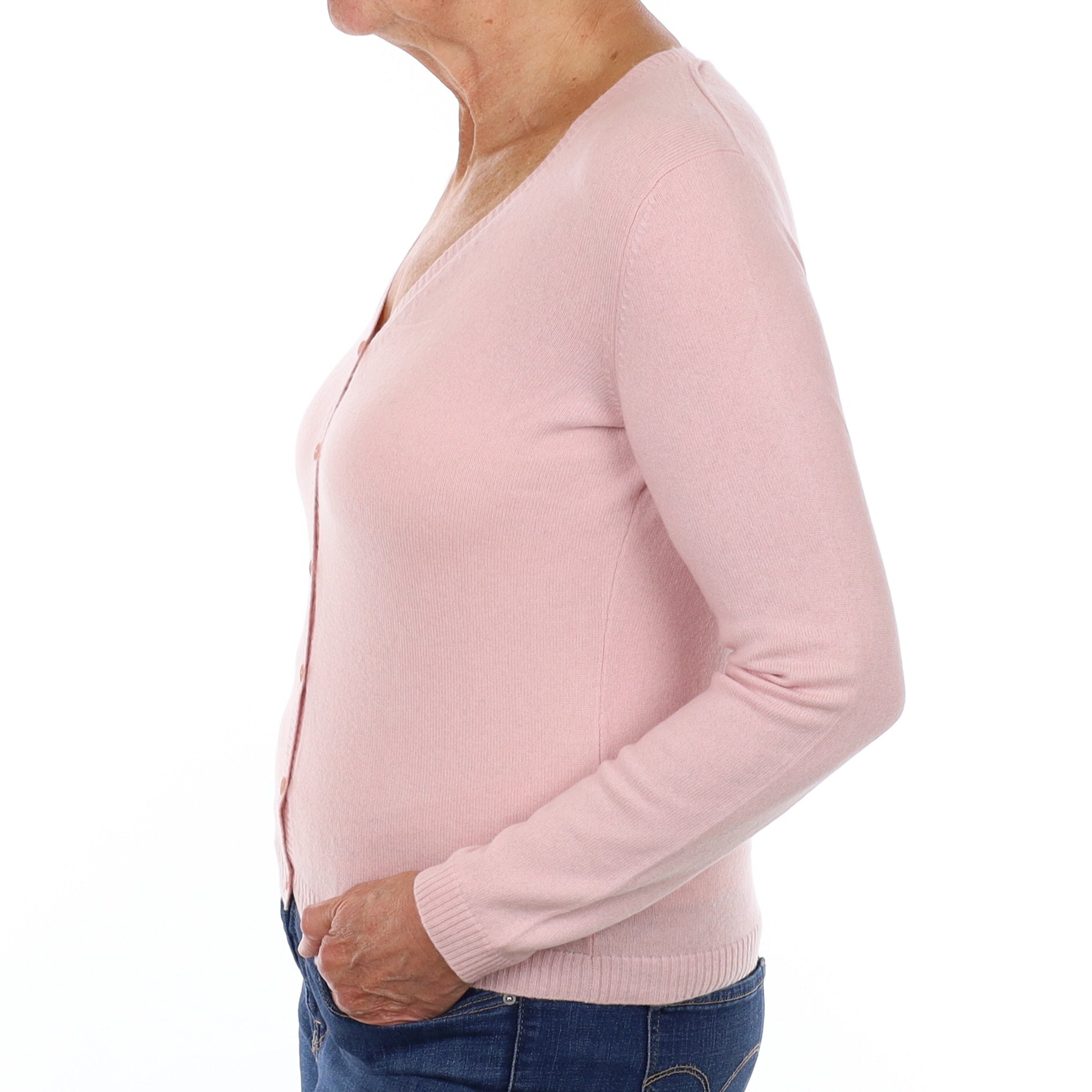 Shell Pink Cashmere V Neck Cardigan Medium