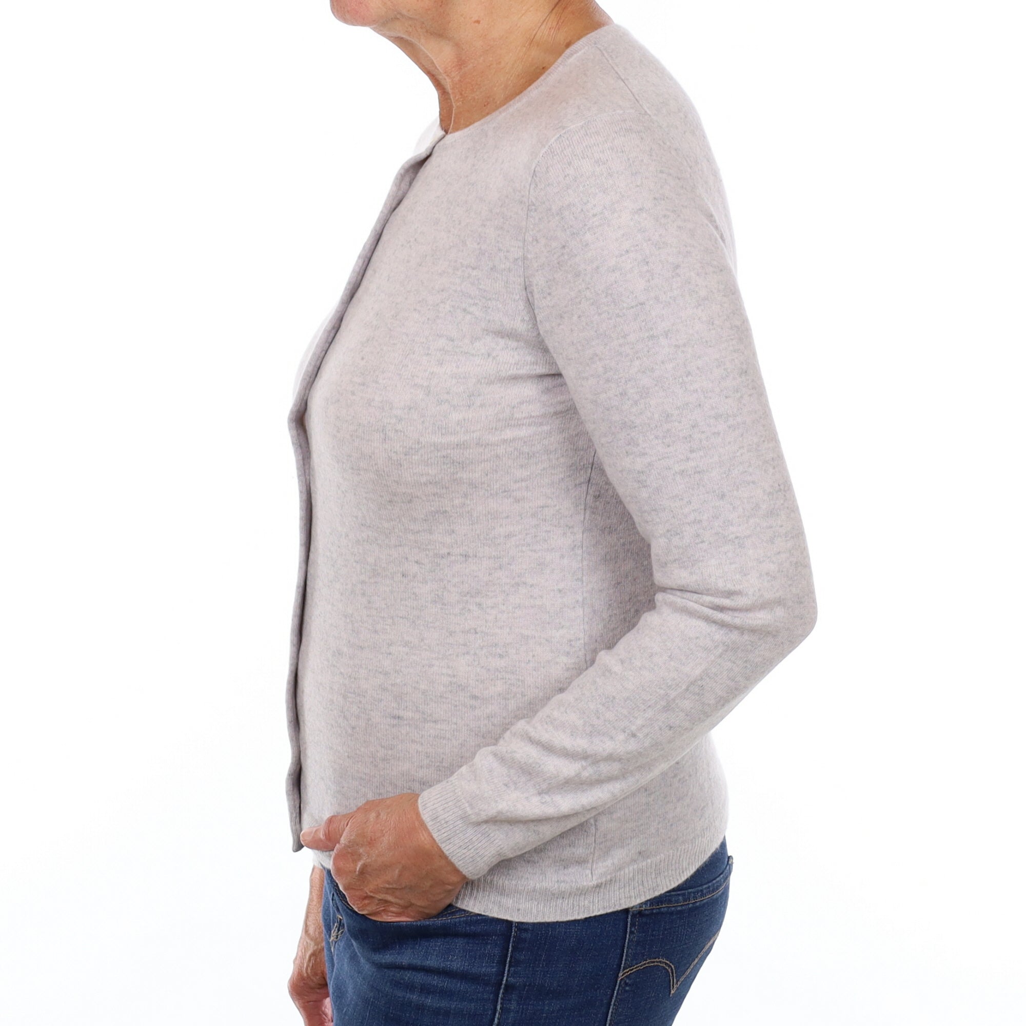 Mist Grey Marl Cashmere Crew Neck Cardigan Medium