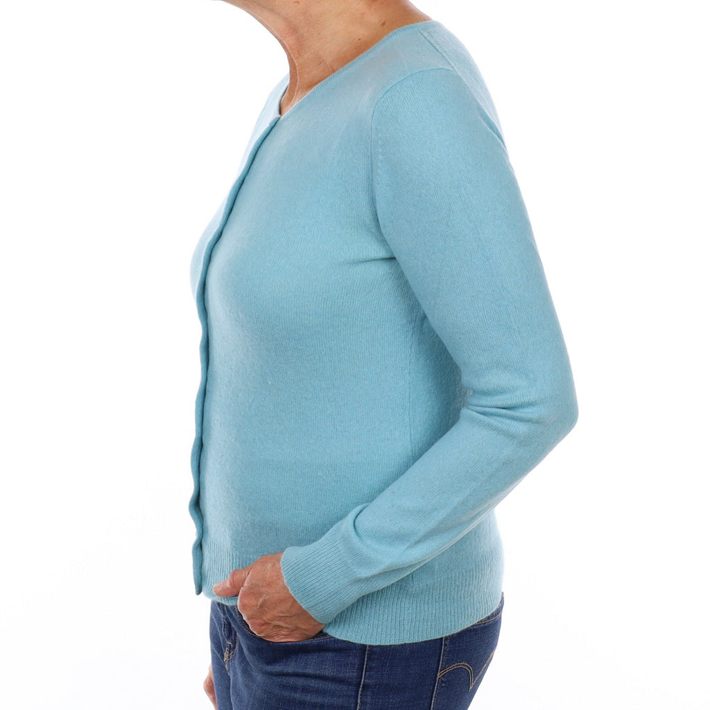 Aqua Blue Cashmere Crew Neck Cardigan Medium