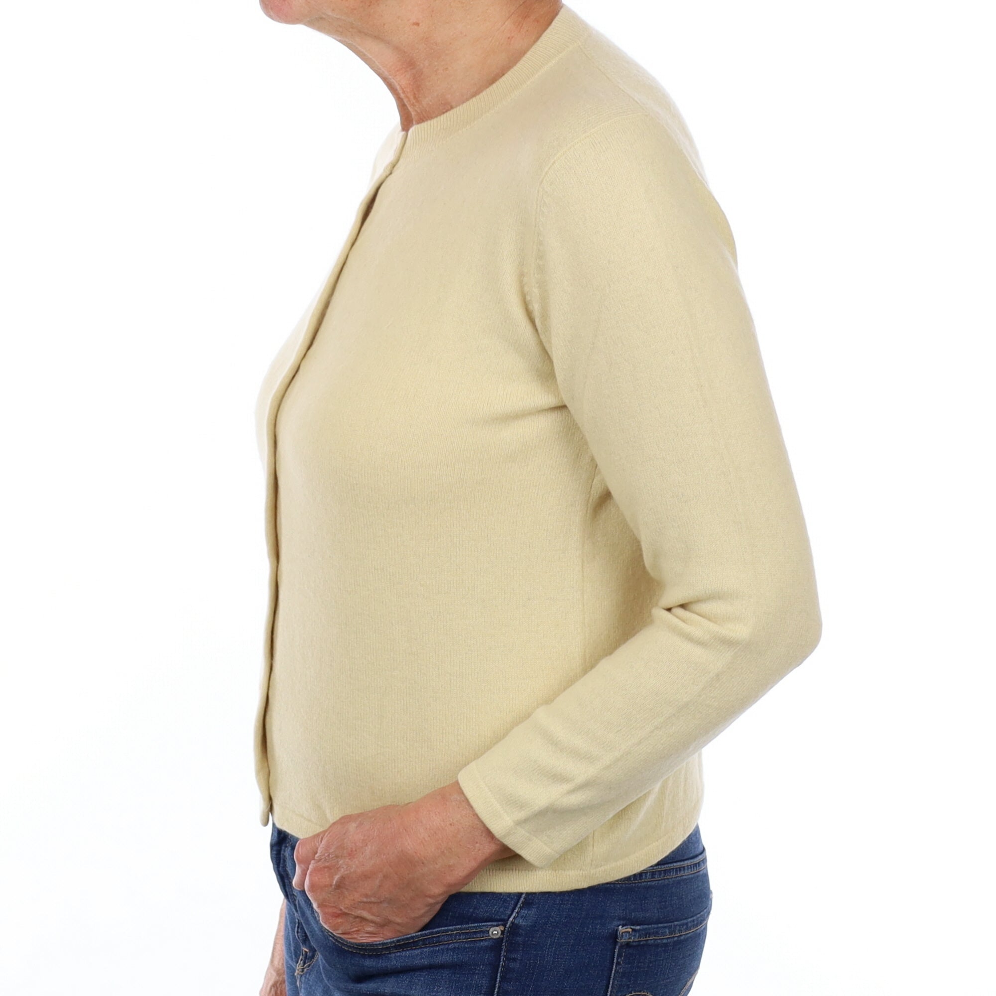 Custard Yellow Cashmere Crew Neck Cardigan Medium