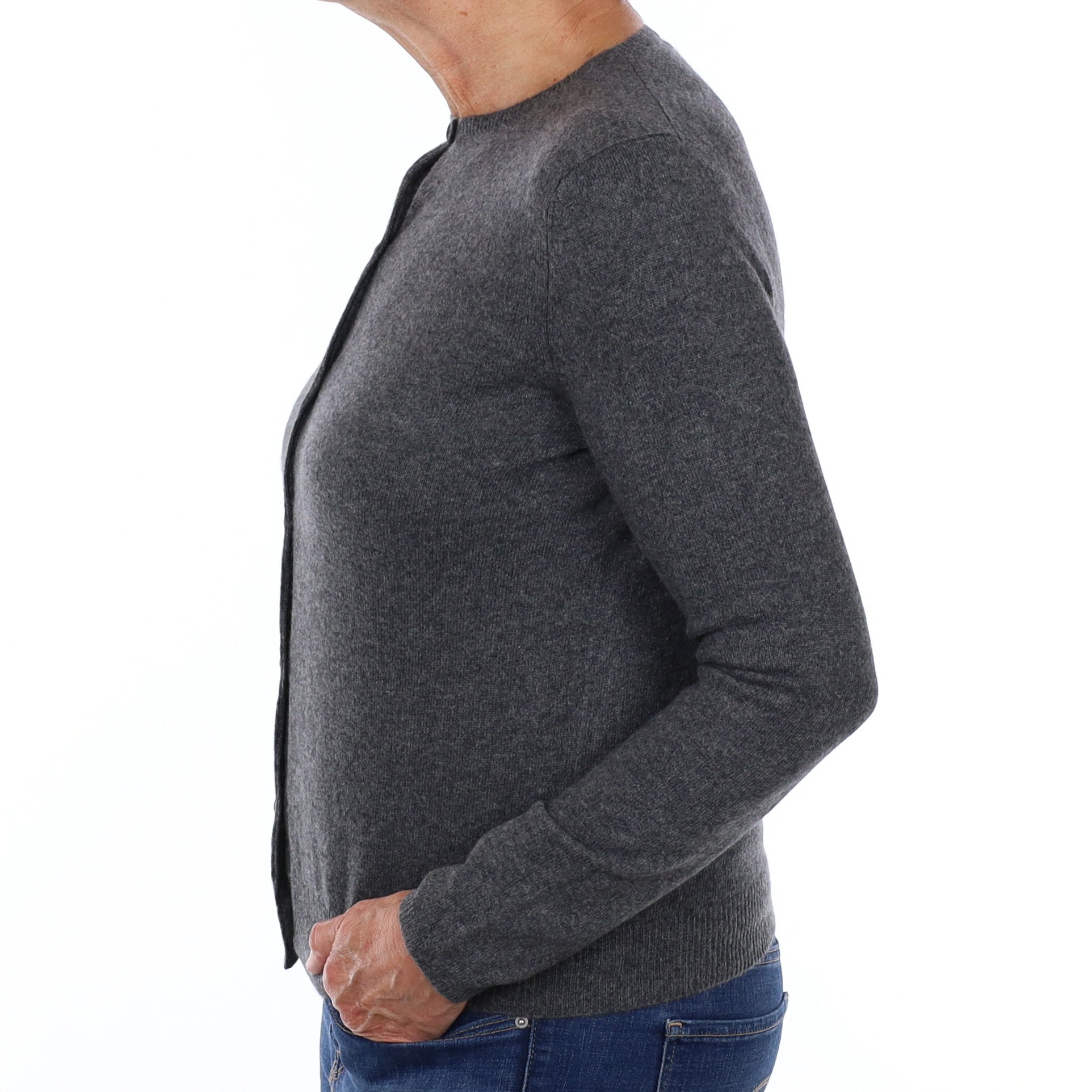 Slate Grey Cashmere Crew Neck Cardigan Medium