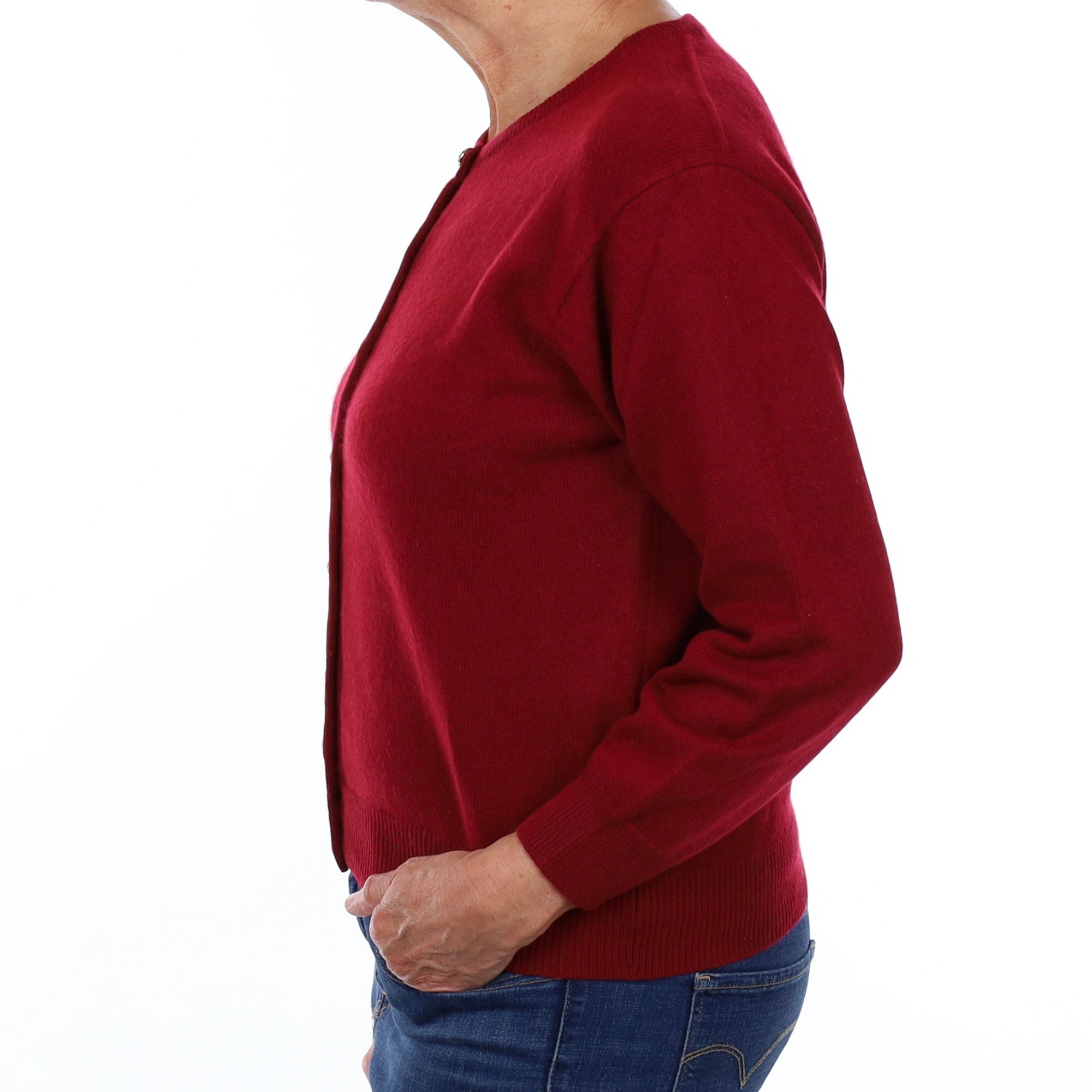 Burgundy Red Cashmere Crew Neck Cardigan Medium