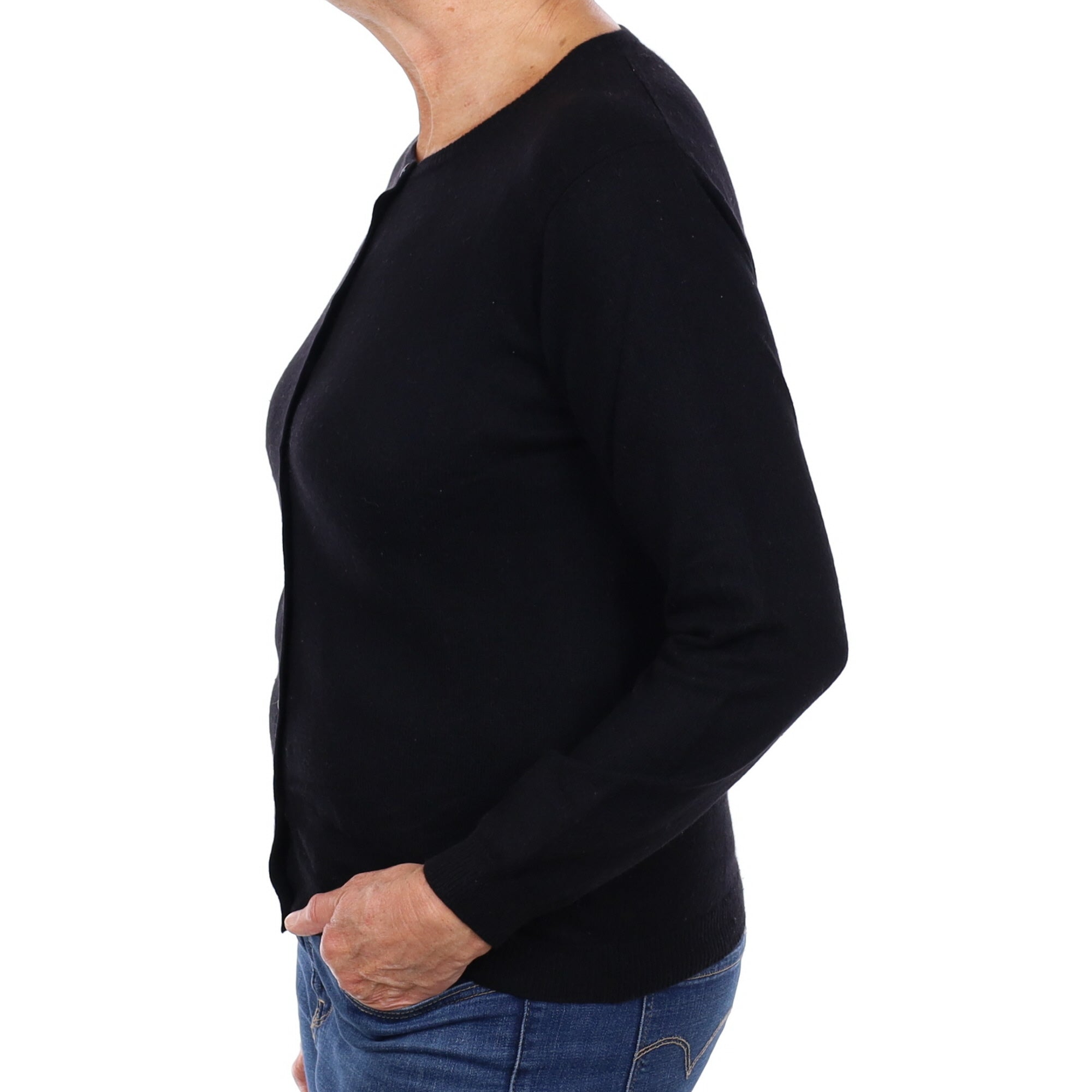 Black Cashmere Crew Neck Cardigan Medium