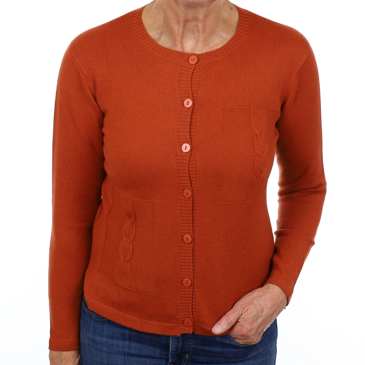Burnt Orange Cashmere Crew Neck Cardigan Medium