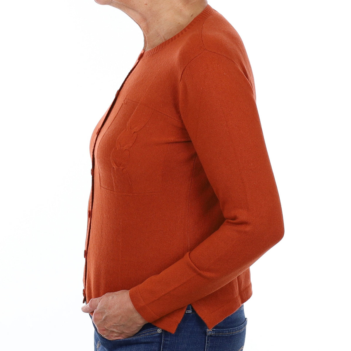 Burnt Orange Cashmere Crew Neck Cardigan Medium
