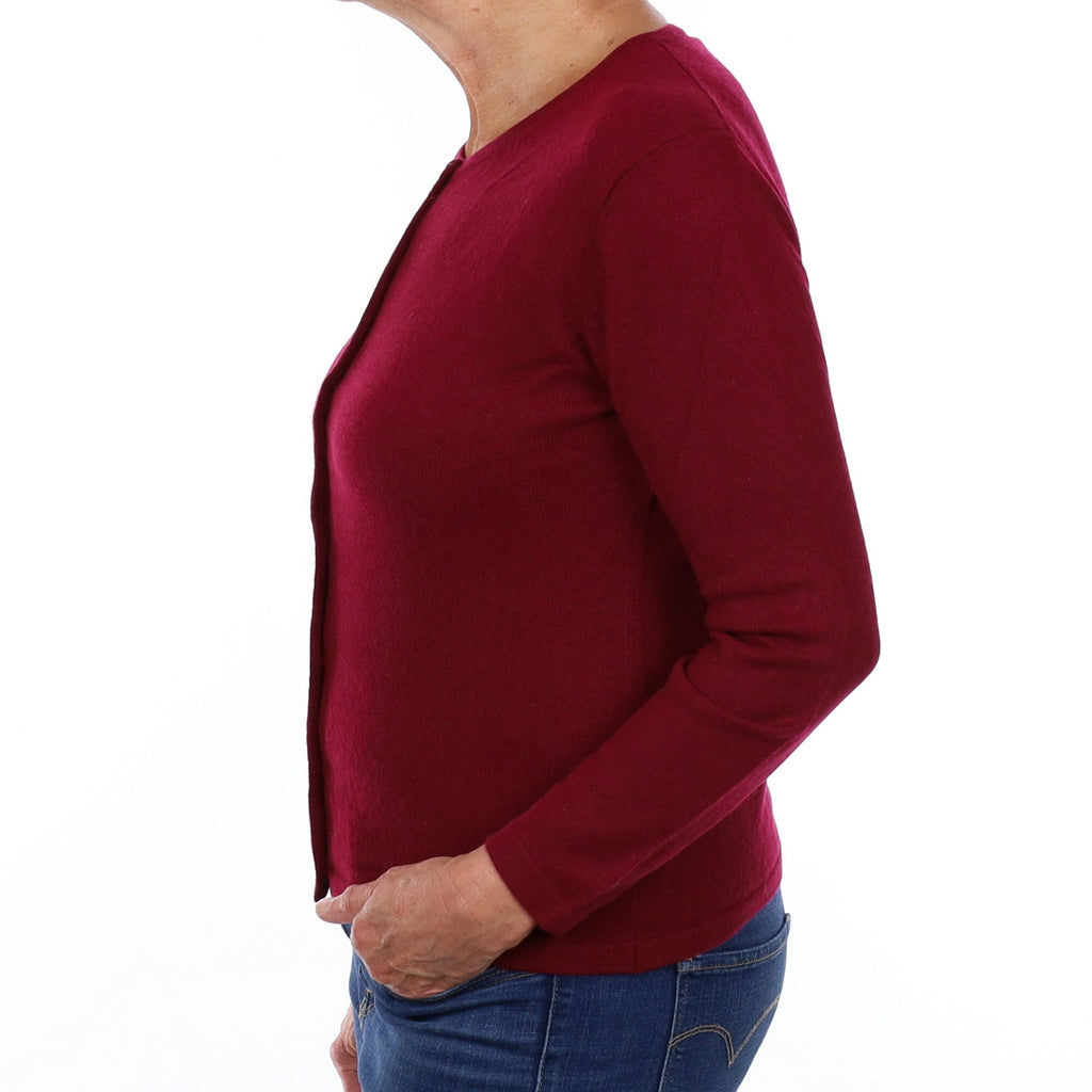 Wine Red Cashmere Crew Neck Cardigan Medium
