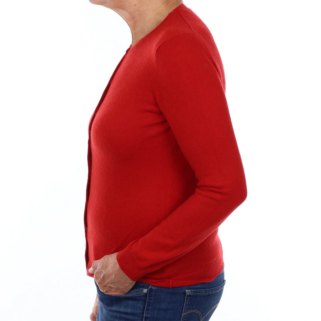 Spanish Red Cashmere Crew Neck Cardigan Medium