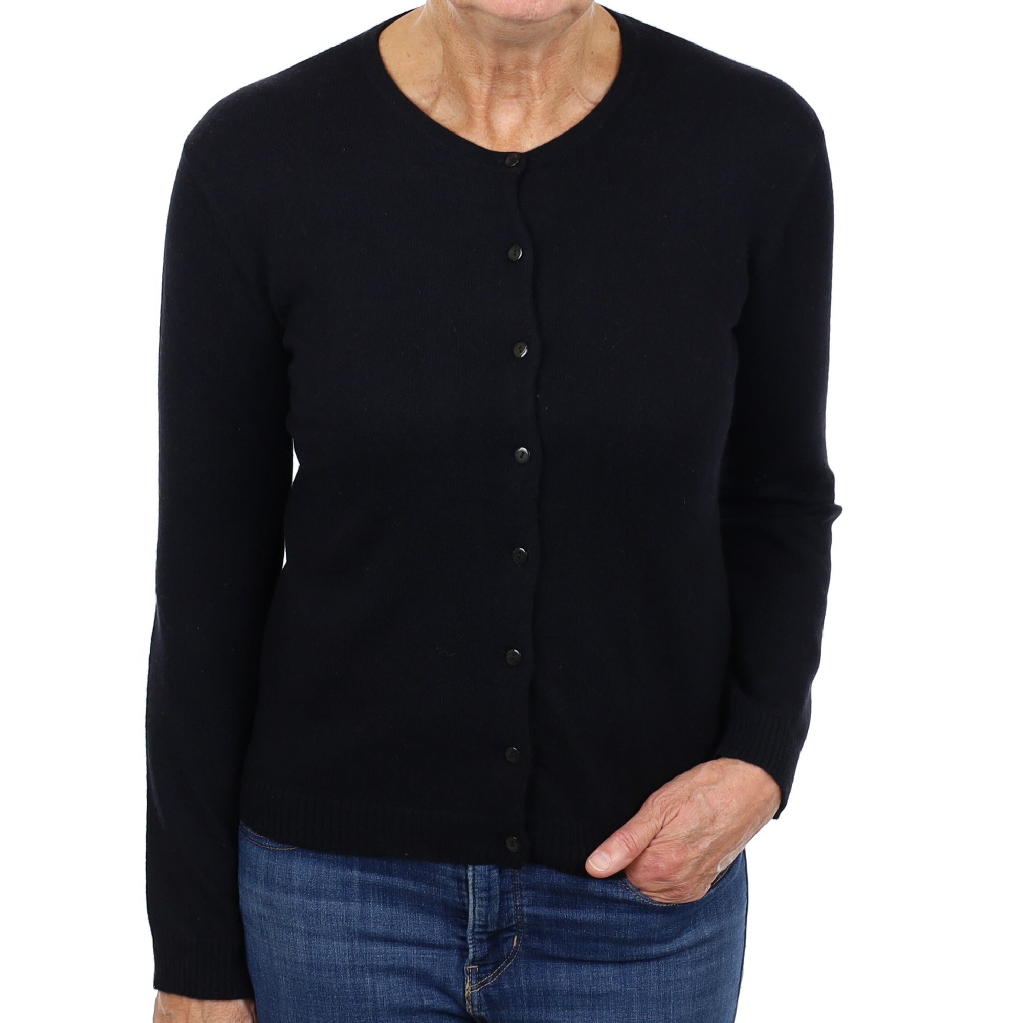 Black Cashmere Crew Neck Cardigan Medium