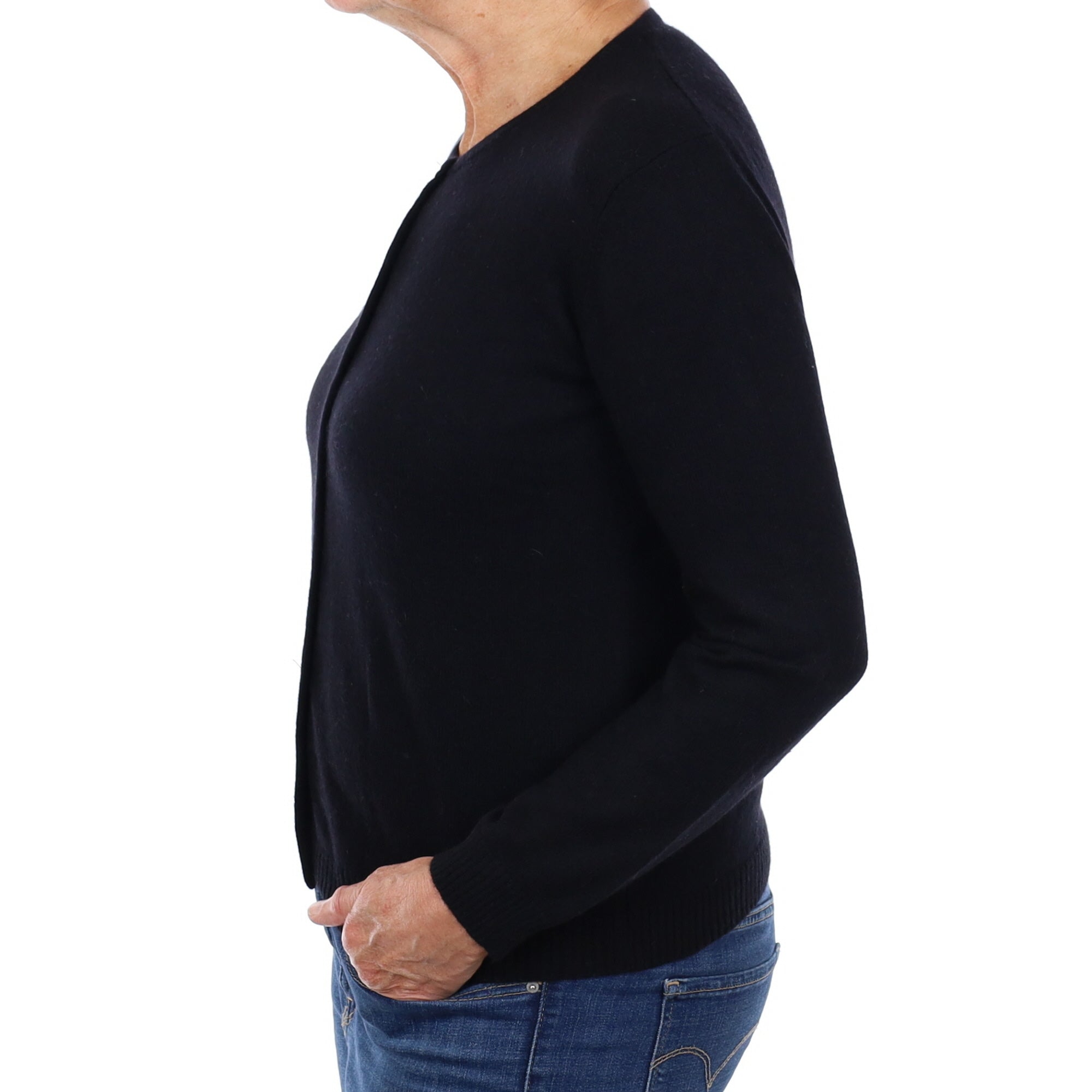 Black Cashmere Crew Neck Cardigan Medium