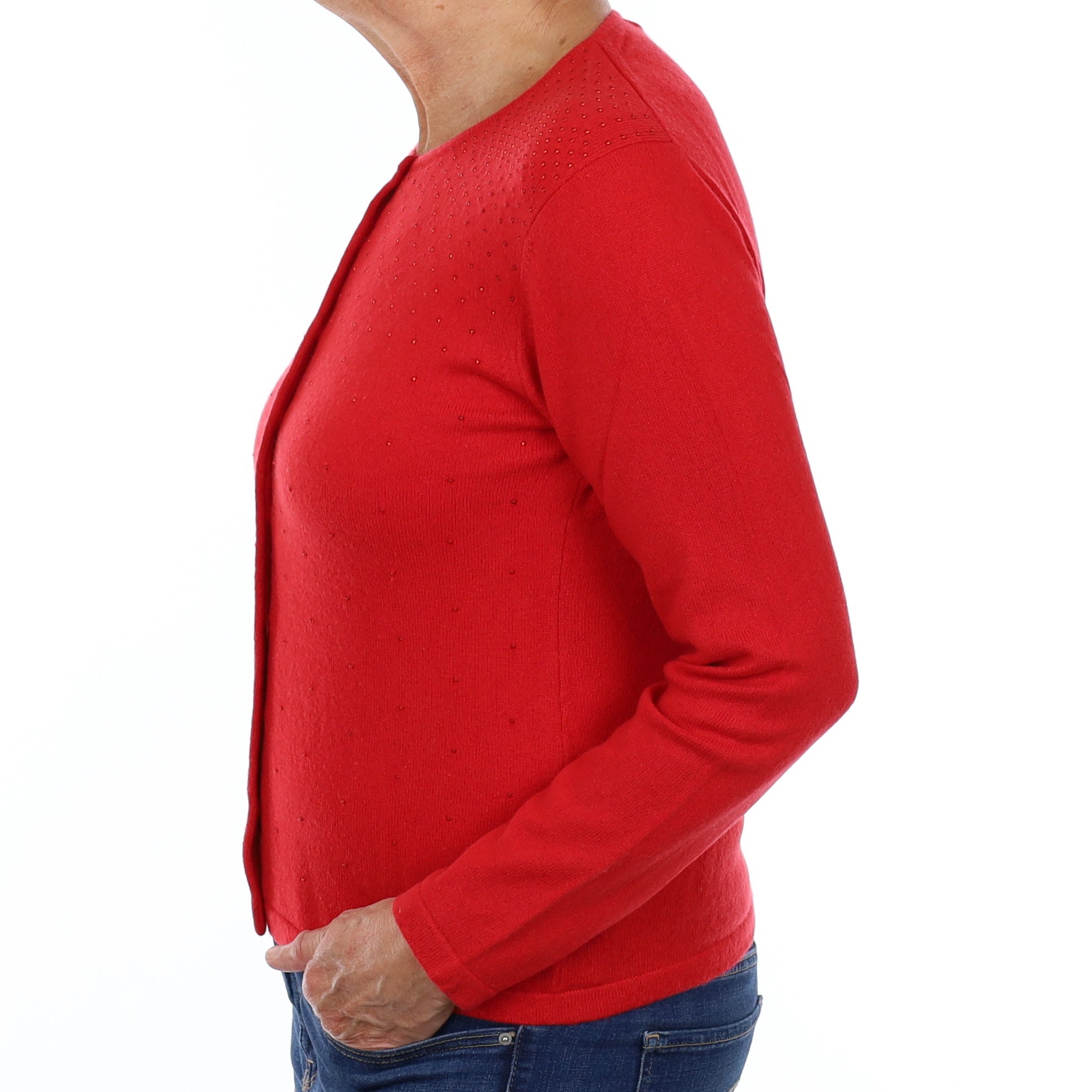 Scarlet Red Embellished Cashmere Crew Neck Cardigan Medium