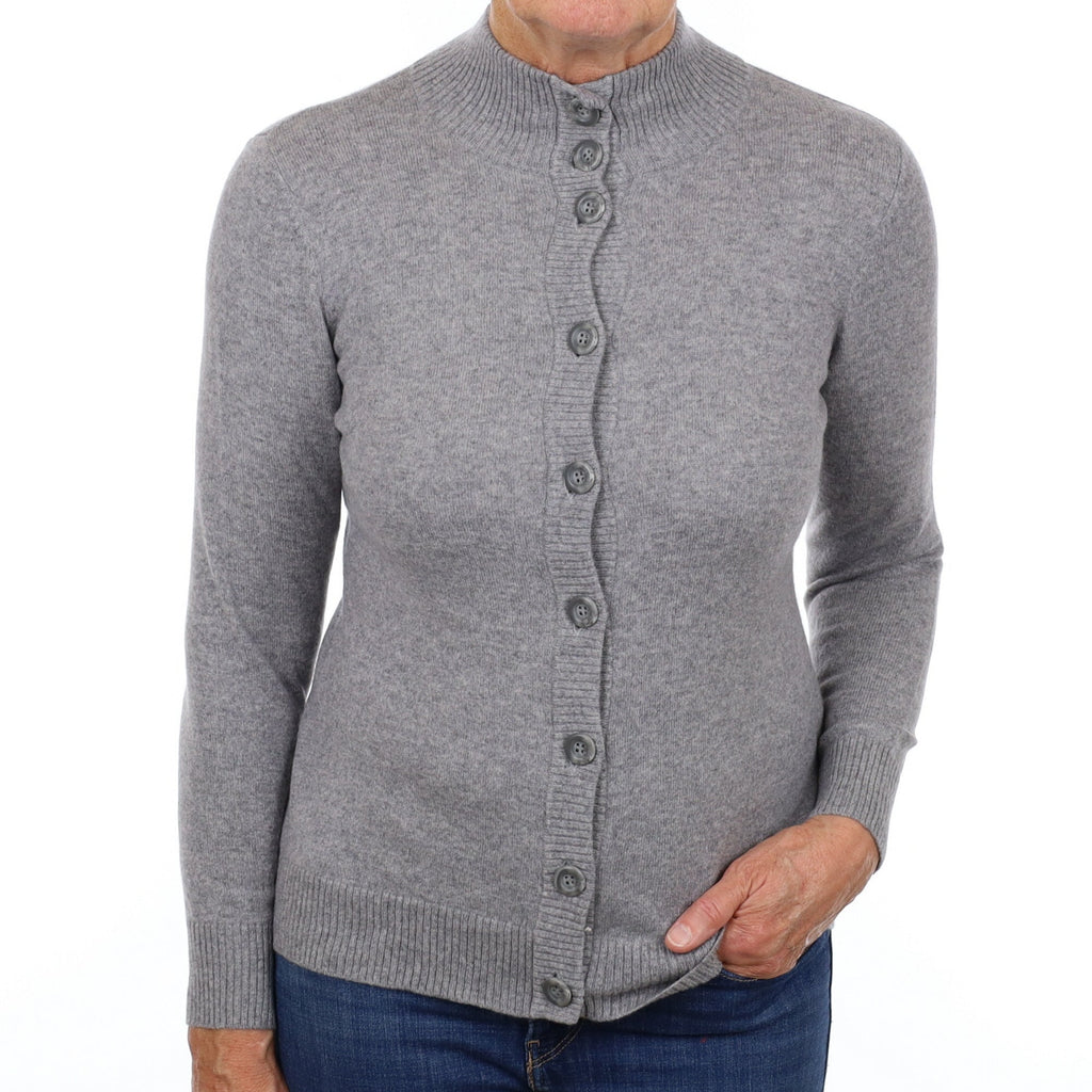 Ash Grey Cashmere Turtle Neck Cardigan Medium