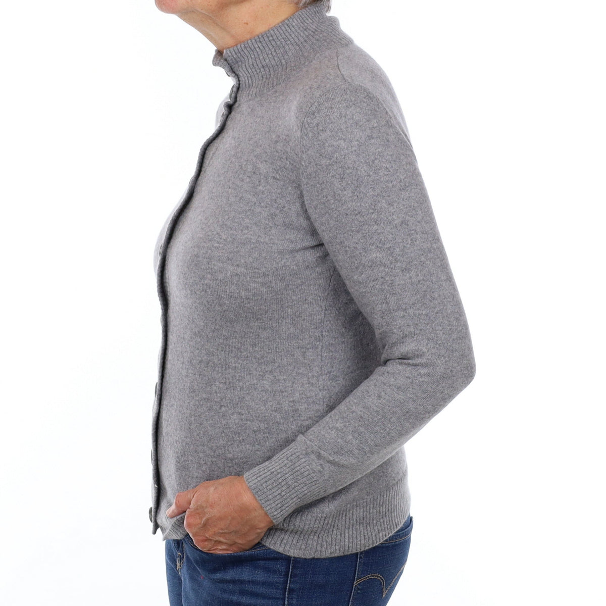 Ash Grey Cashmere Turtle Neck Cardigan Medium