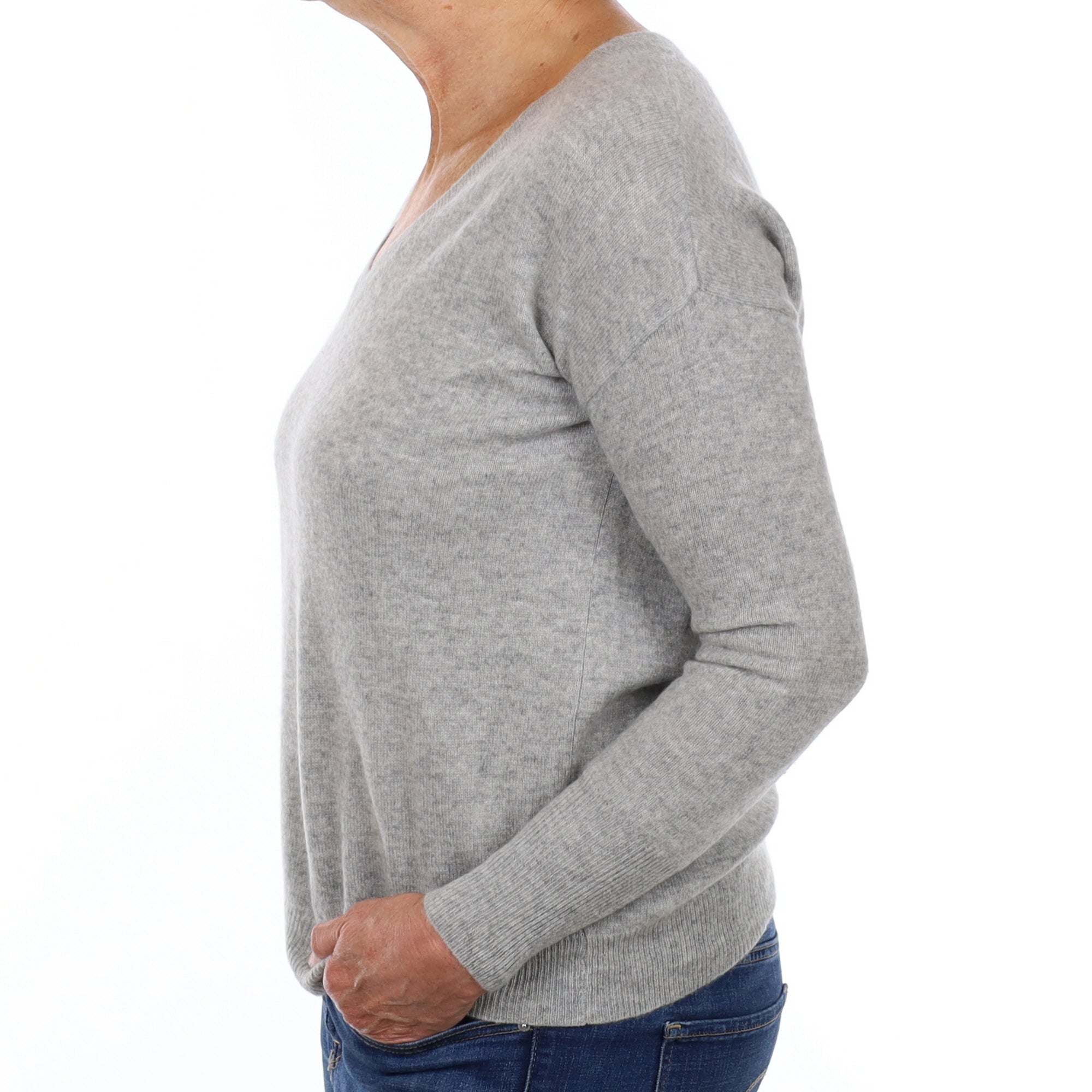 Smoke Grey Cashmere V Neck Jumper Medium