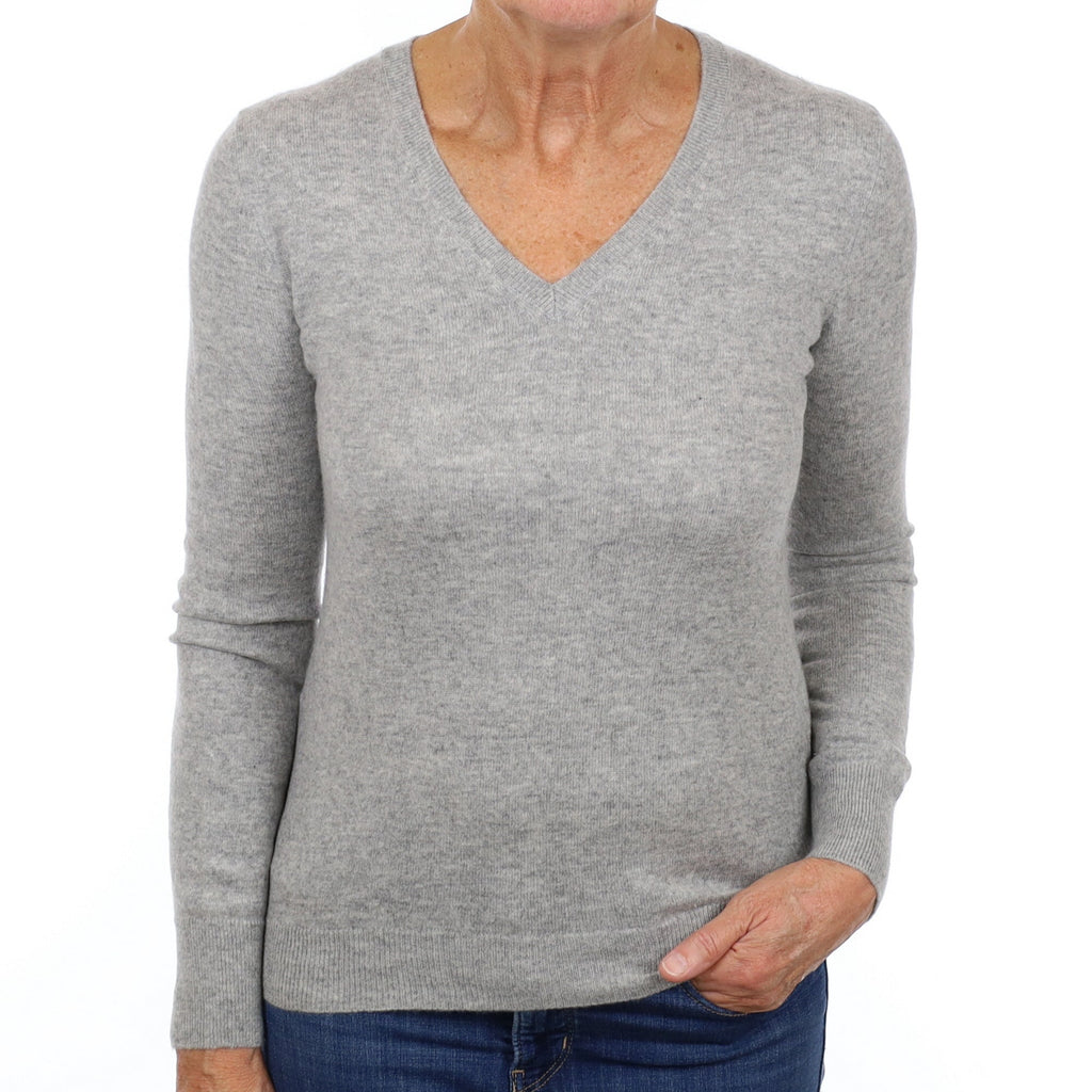 Smoke Grey Cashmere V Neck Jumper Medium