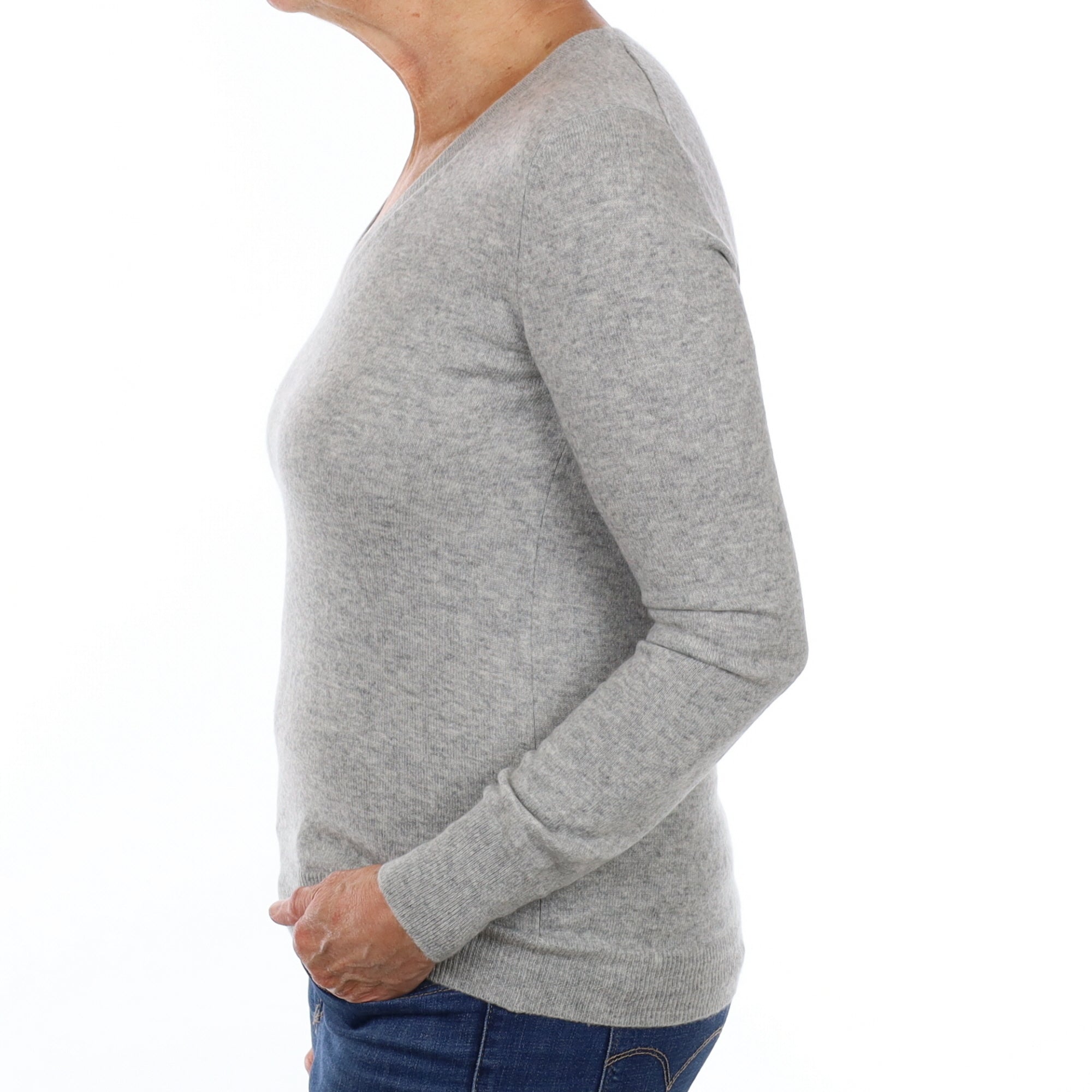 Smoke Grey Cashmere V Neck Jumper Medium