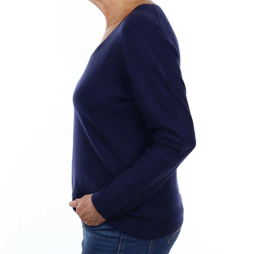 Navy Blue Cashmere V Neck Jumper Medium