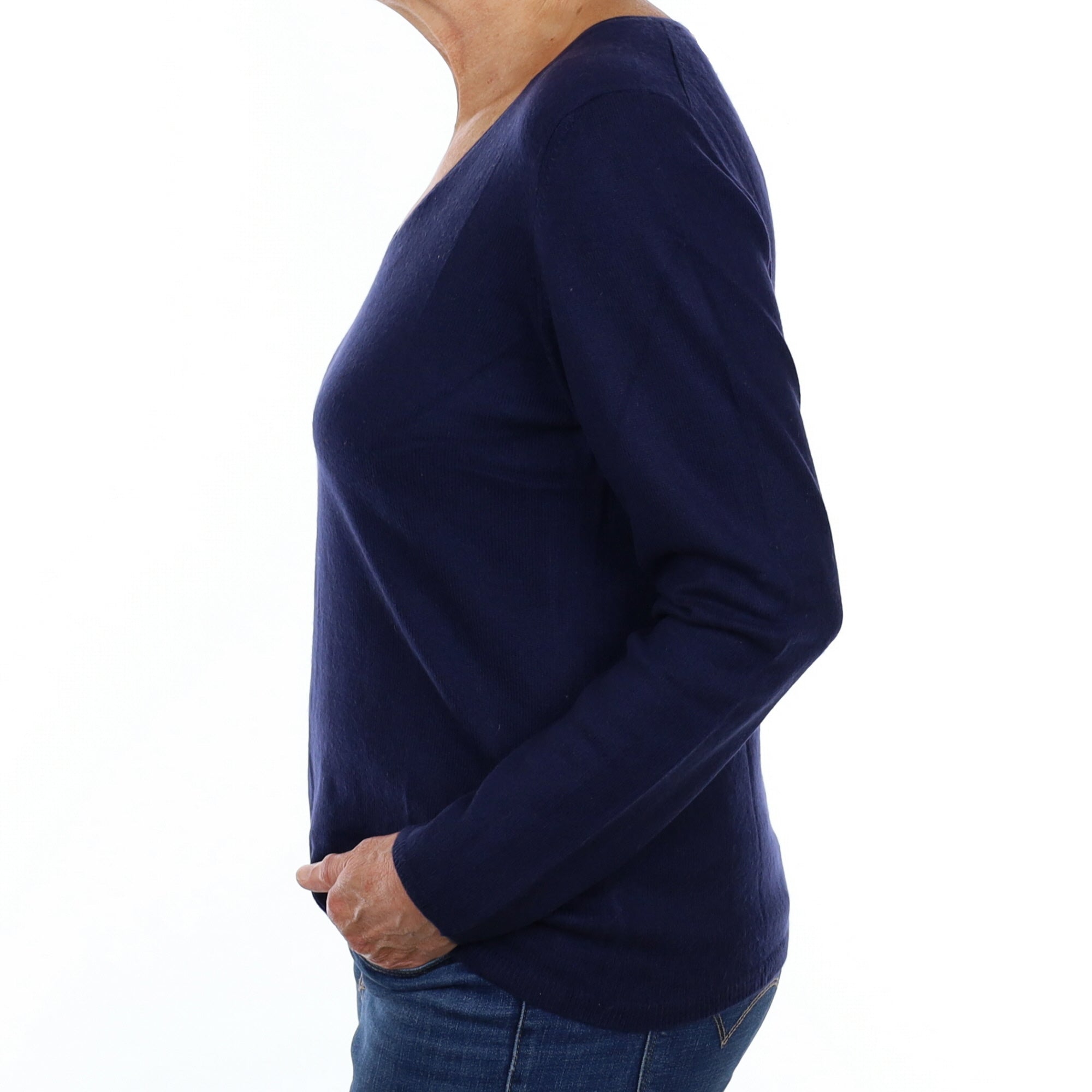 Navy Blue Cashmere V Neck Jumper Medium