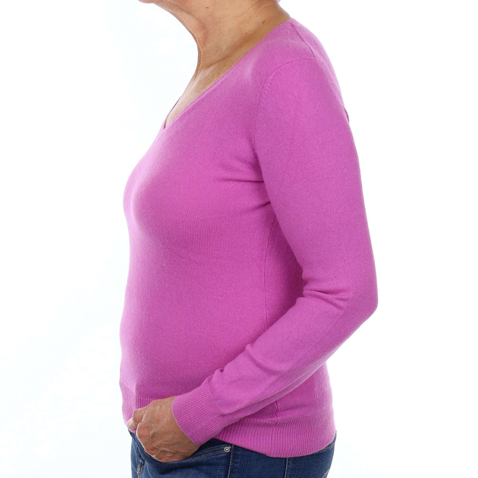 Loganberry Purple Cashmere V Neck Jumper Medium