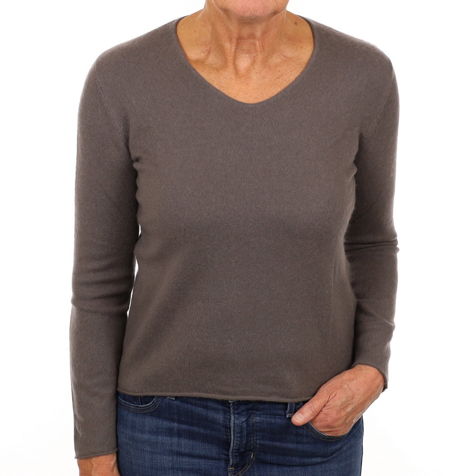 Donkey Brown Cashmere V Neck Jumper Medium