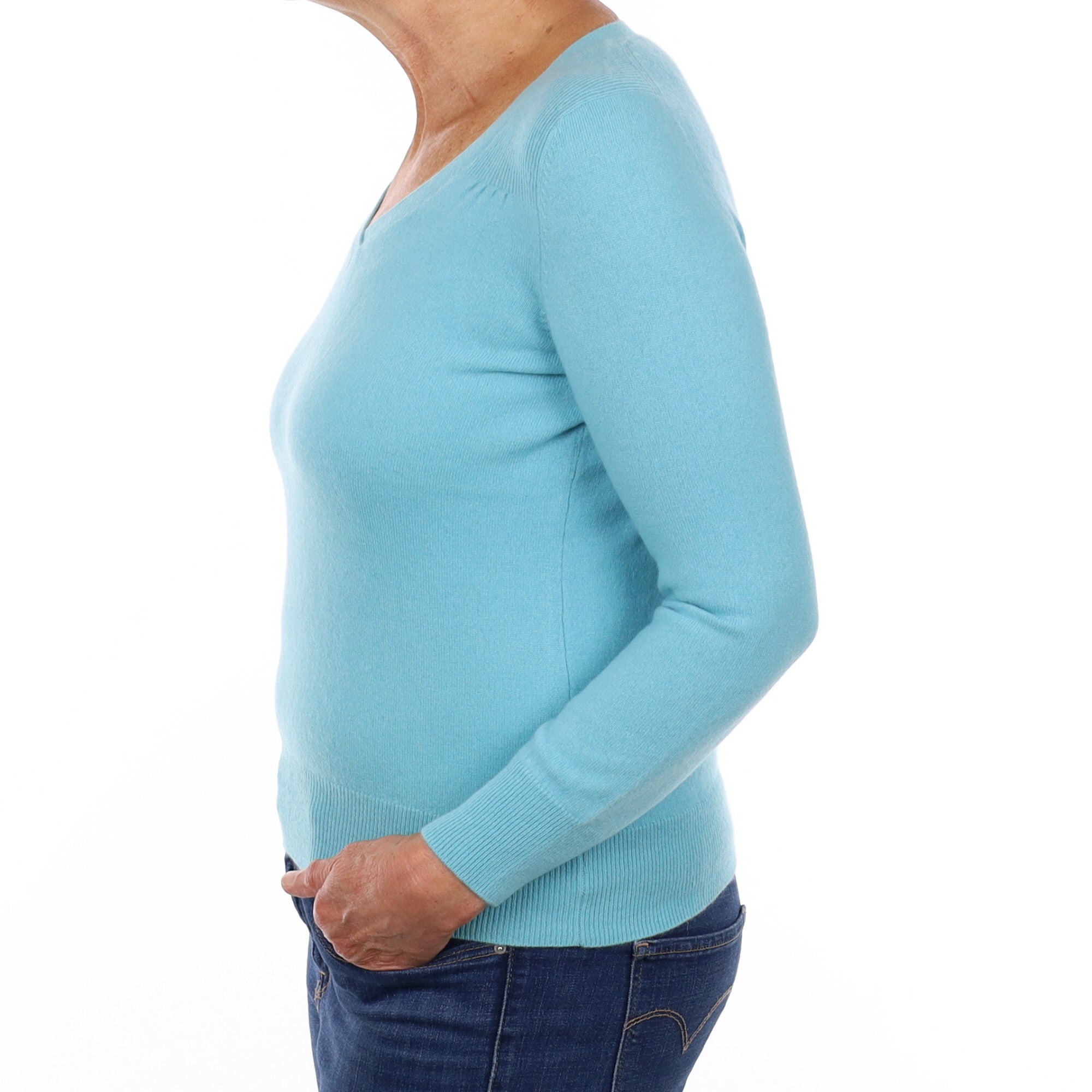 Aquamarine Cashmere V Neck Jumper Medium Petite