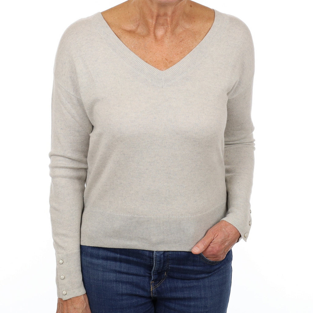 Mist Grey Cashmere V Neck Jumper Medium